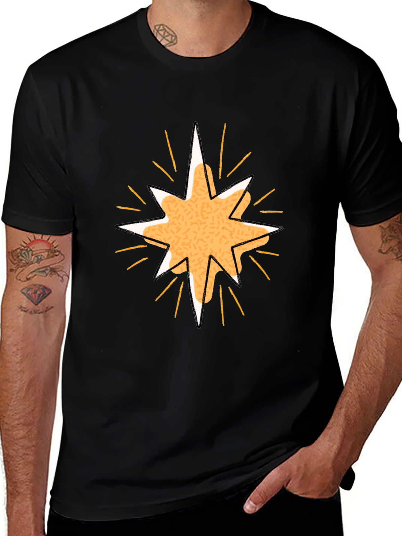 Variant 27 of Men's Black T-Shirt with Starburst Graphic