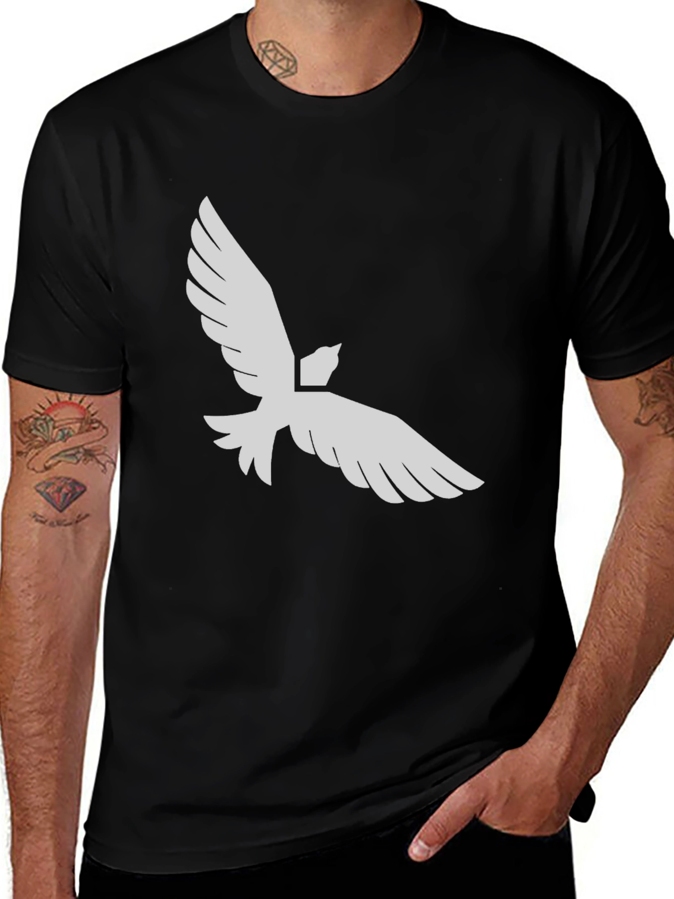 Variant 27 of Black T-Shirt with White Dove Graphic Print