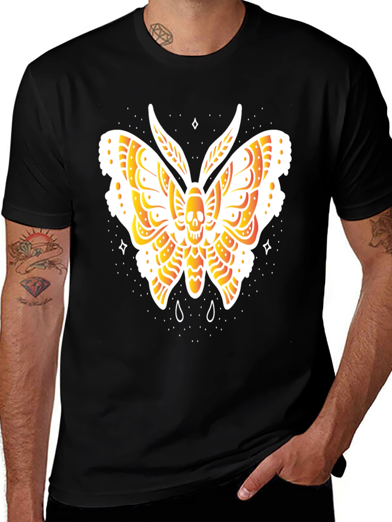 Variant 10 of Skull Moth Graphic Tee - Black Cotton Blend