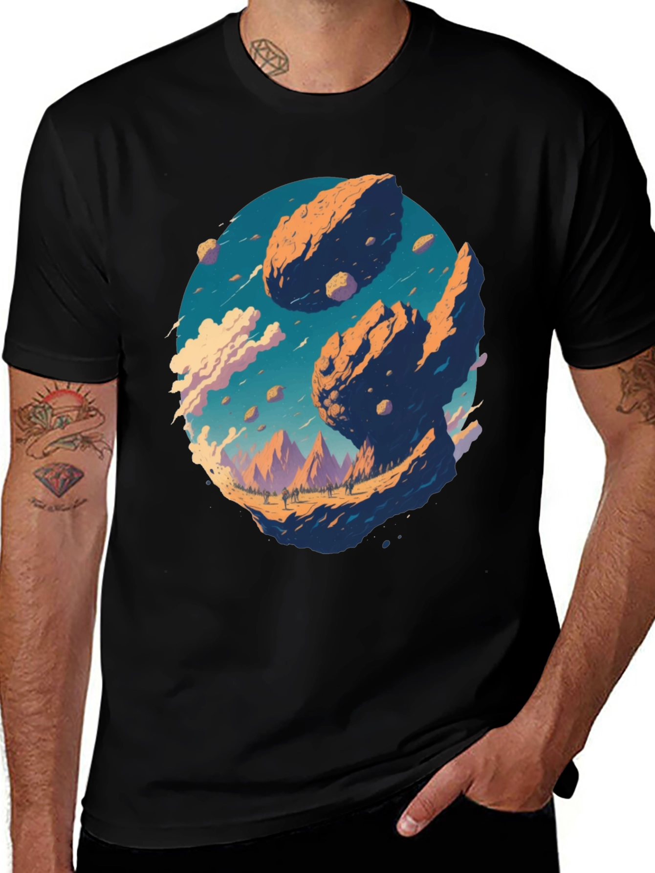 Variant 2 of Cartoon Planet Graphic Tee - Soft Black Cotton