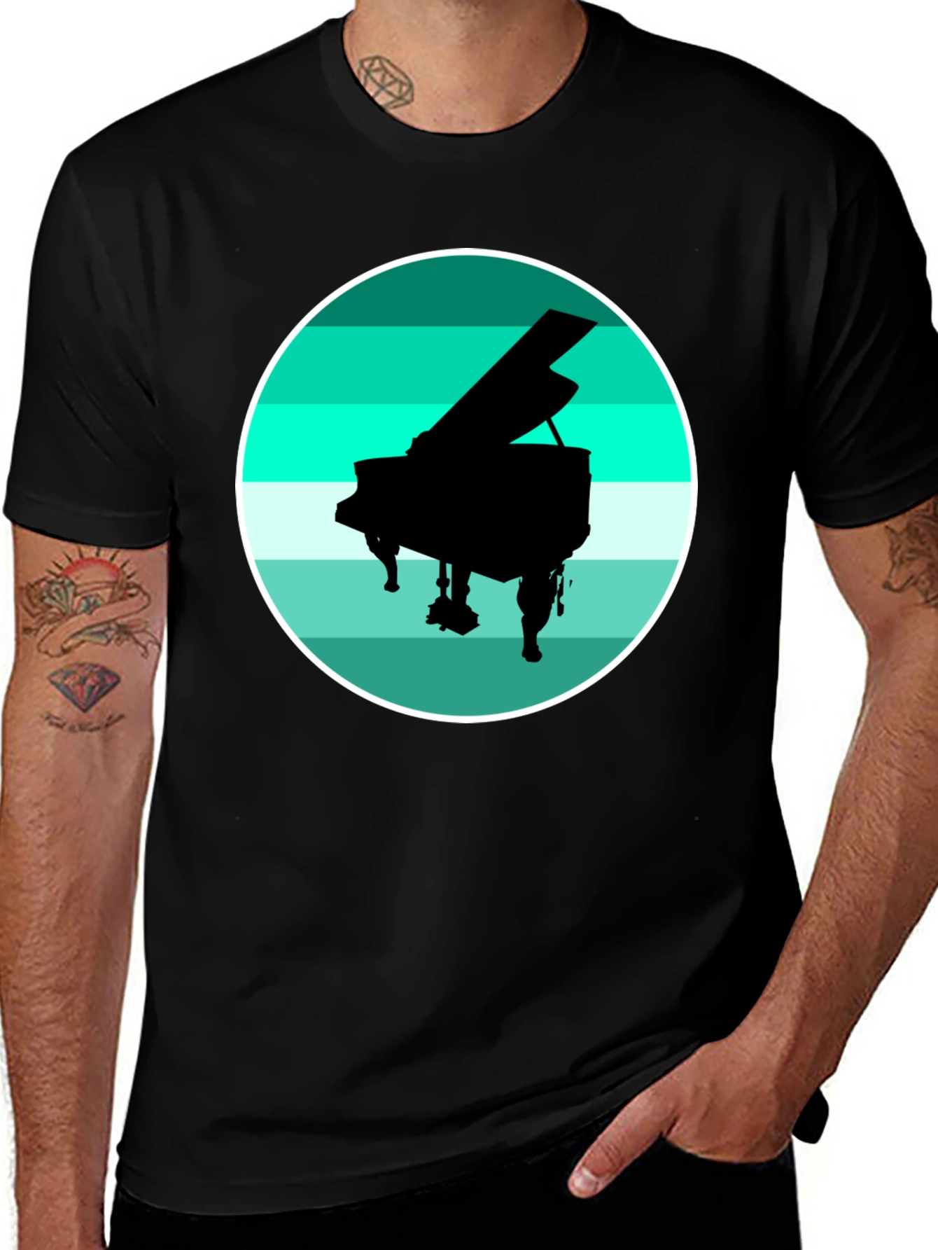 Variant 27 of Piano Silhouette Graphic Tee - Black Cotton Blend
