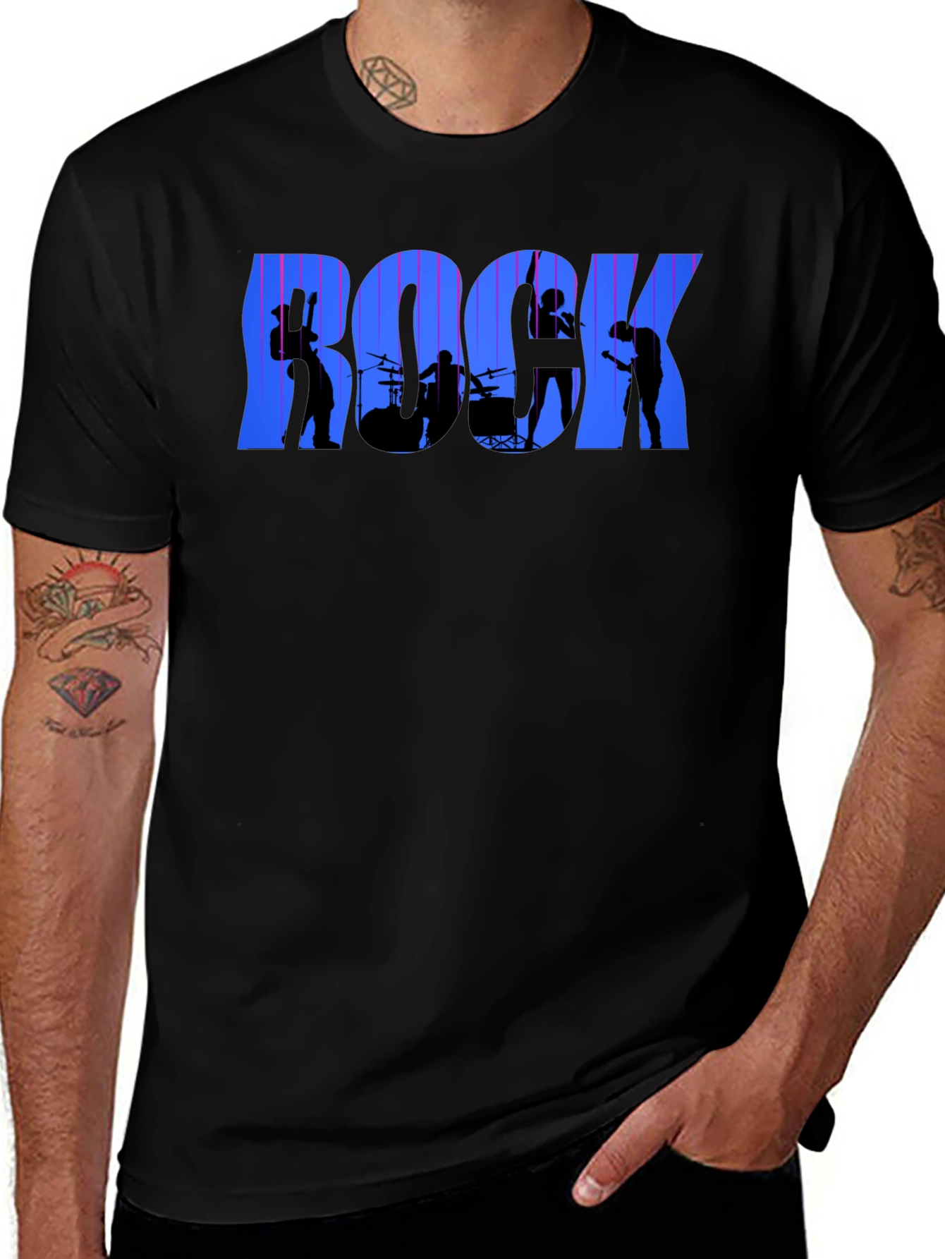 Variant 14 of Rock Band Silhouette Graphic Tee - Black Cotton T-Shirt