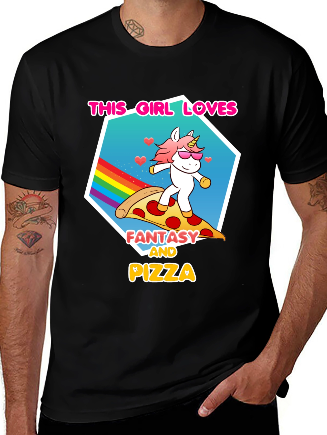 Variant 4 of Unicorn Pizza Fantasy Graphic Tee