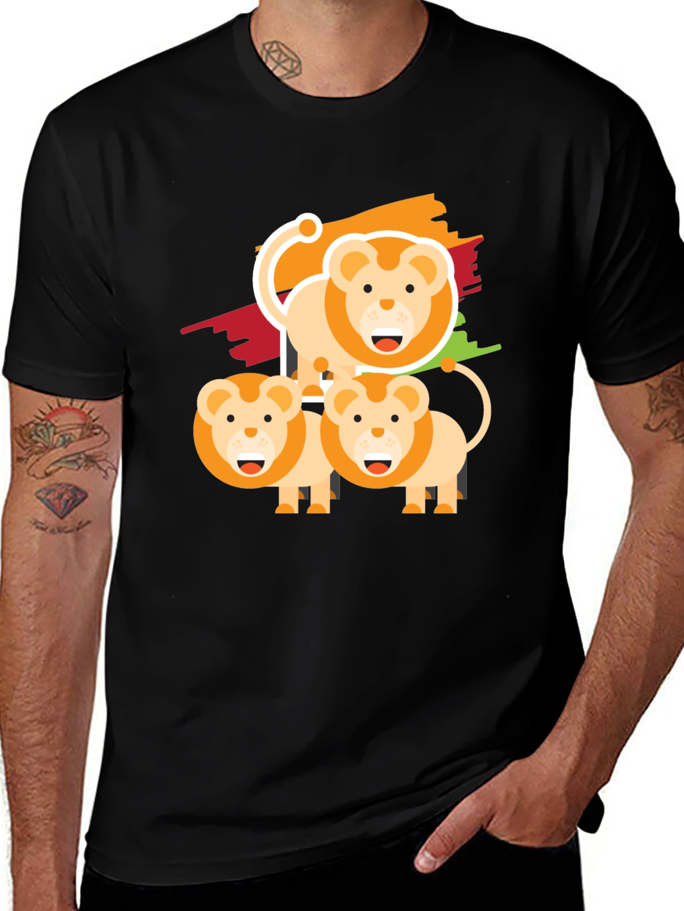 Variant 17 of Lion Family Graphic Tee - Black Cotton Comfort