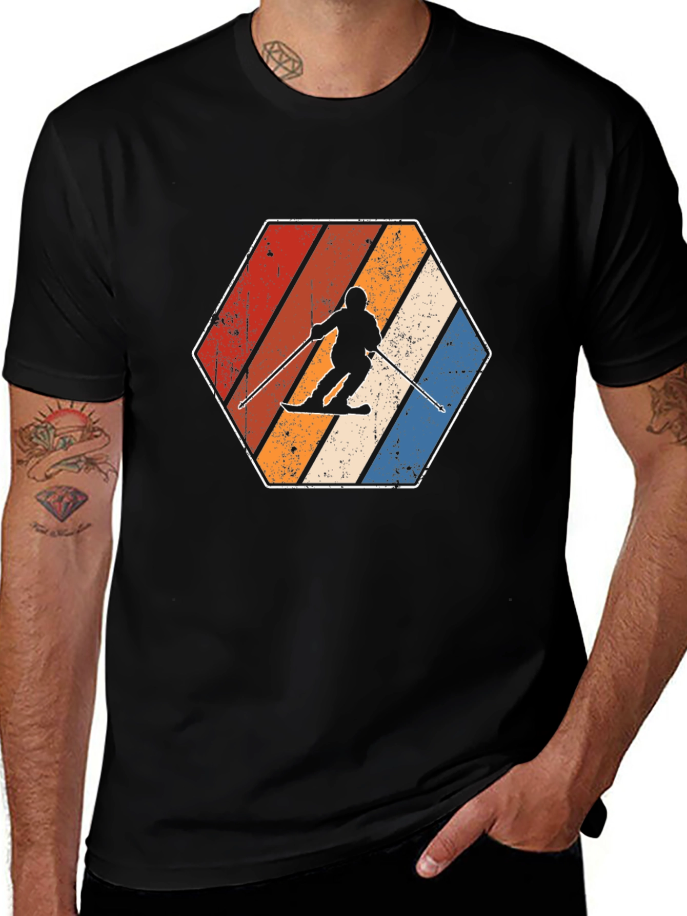 Variant 15 of Retro Skiing Hexagon Graphic Tee - Black