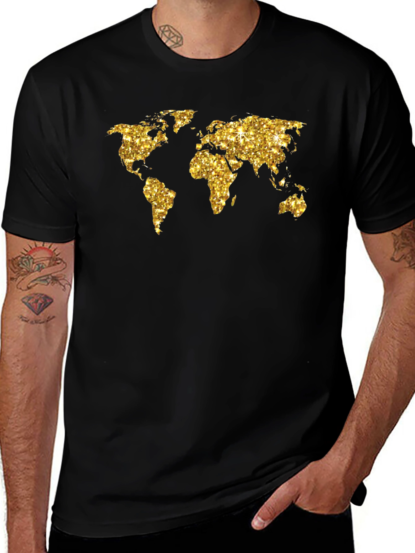 Variant 16 of Glitter World Map Graphic Tee - Black
