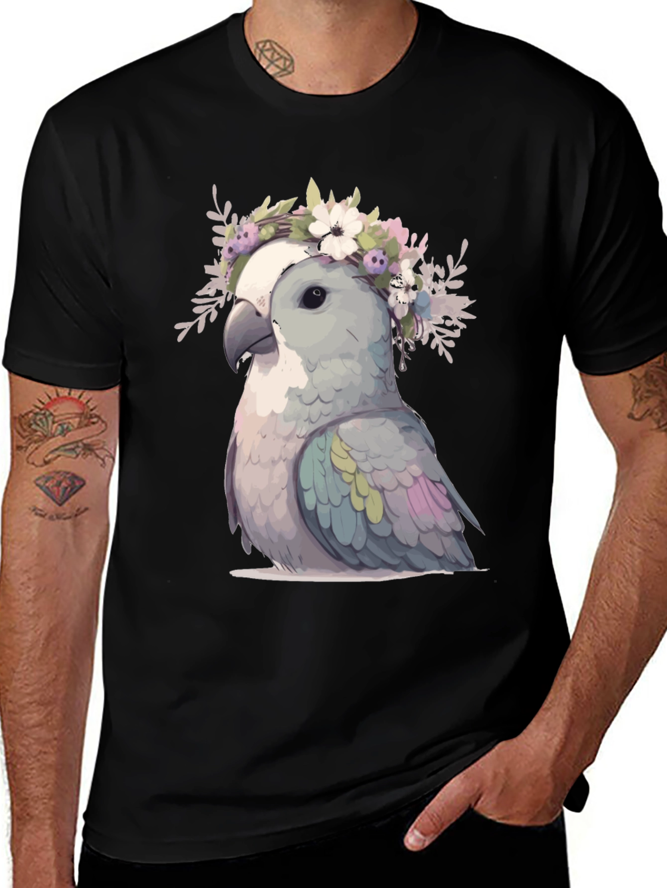 Variant 8 of Parrot Floral Crown T-Shirt - Cute Bird Tee