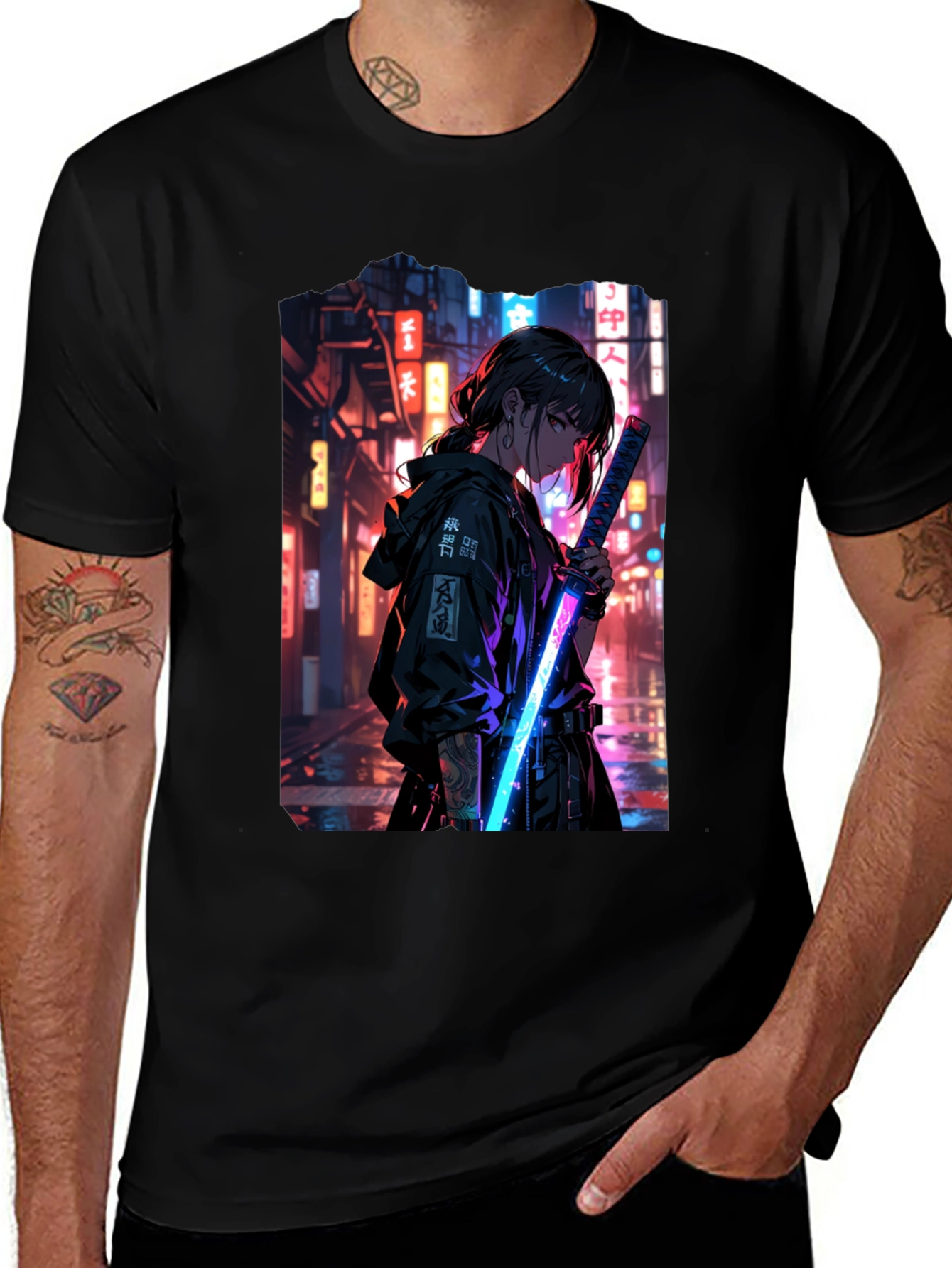 Variant 29 of Neon Samurai Anime Graphic T-Shirt