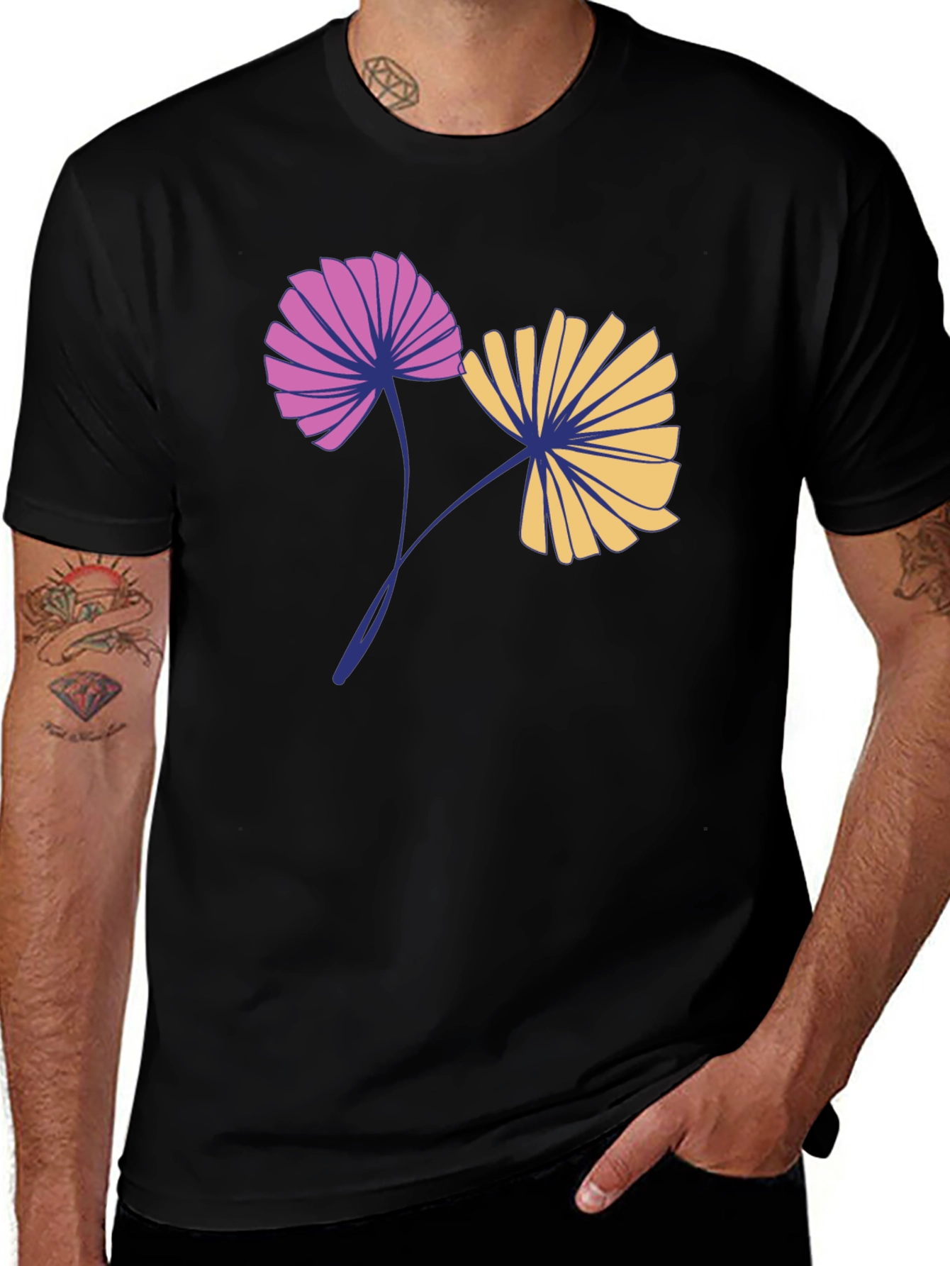 Variant 19 of Floral Print Black T-Shirt for Men