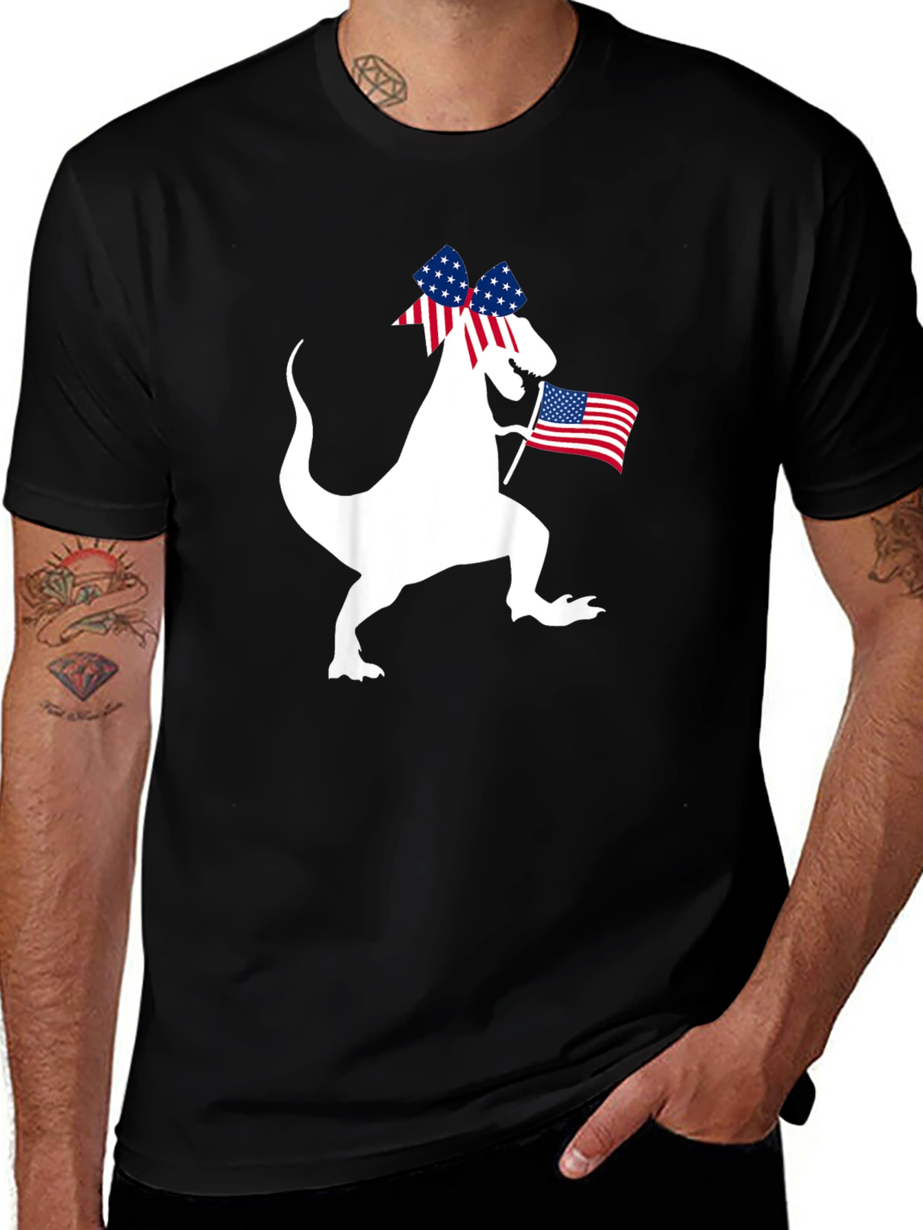Variant 9 of Patriotic Dino T-Shirt - USA Flag Dinosaur Tee