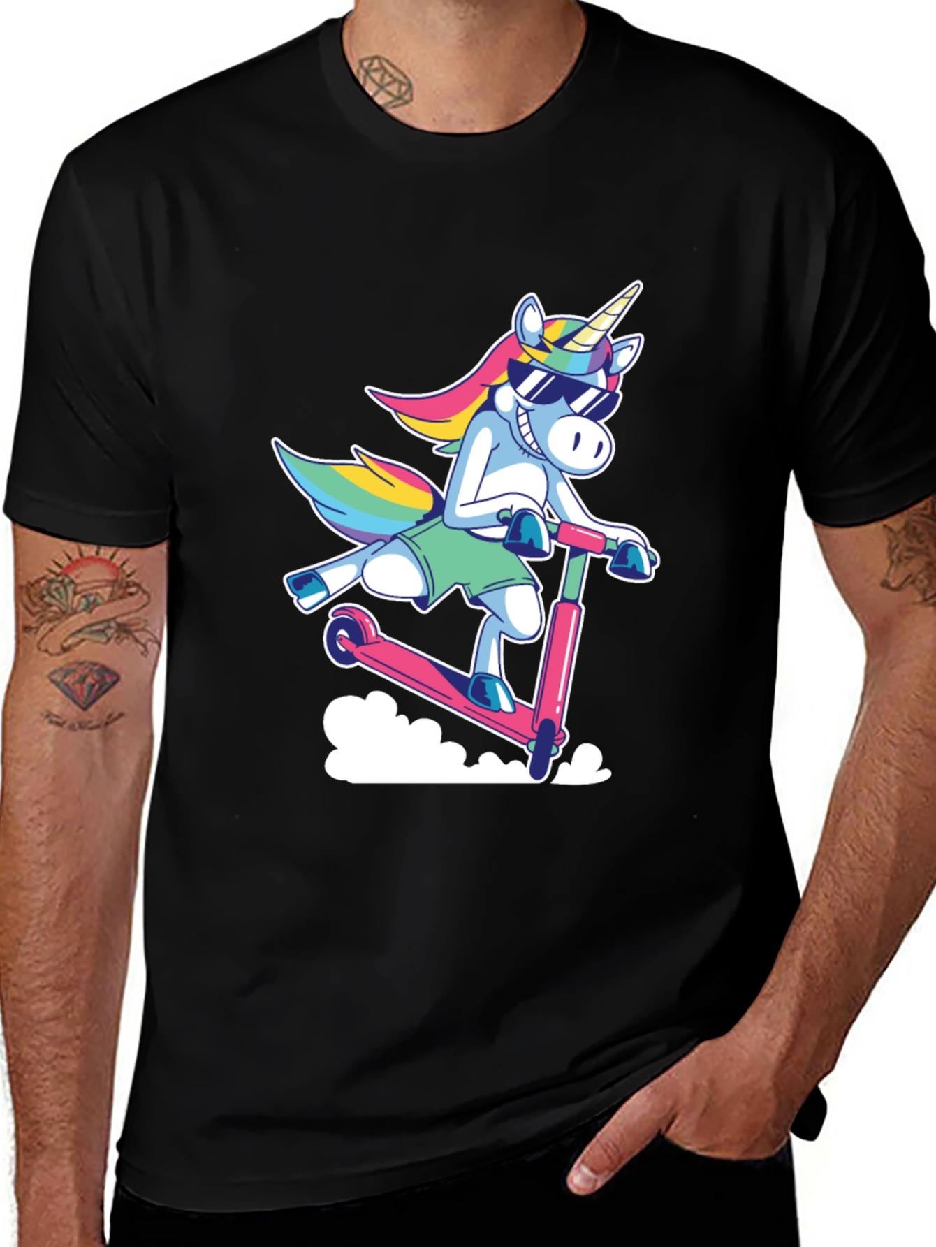 Variant 20 of Cool Unicorn on Scooter Graphic Tee - Black T-Shirt