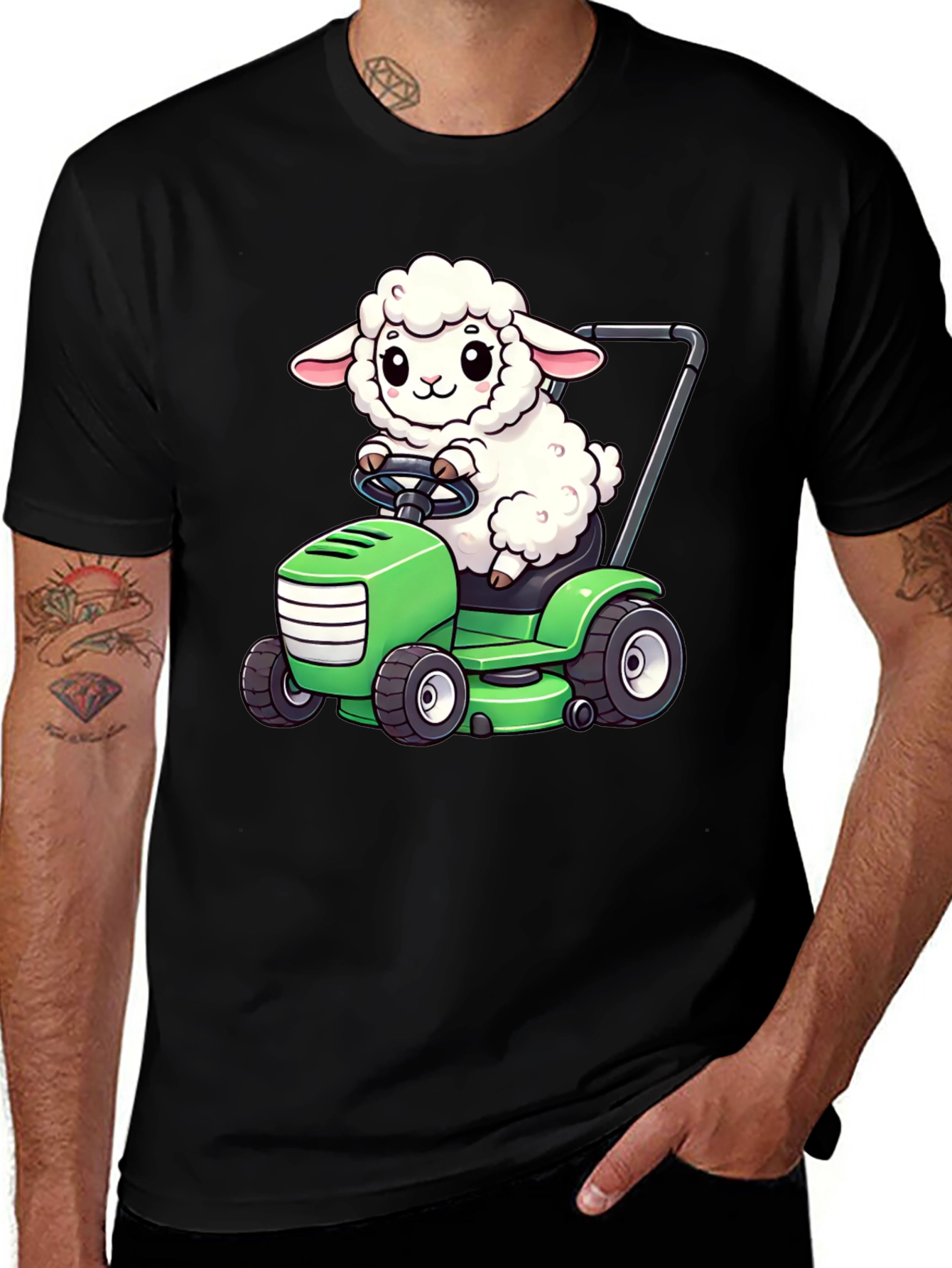 Variant 27 of Cute Sheep Lawn Mower Graphic Tee