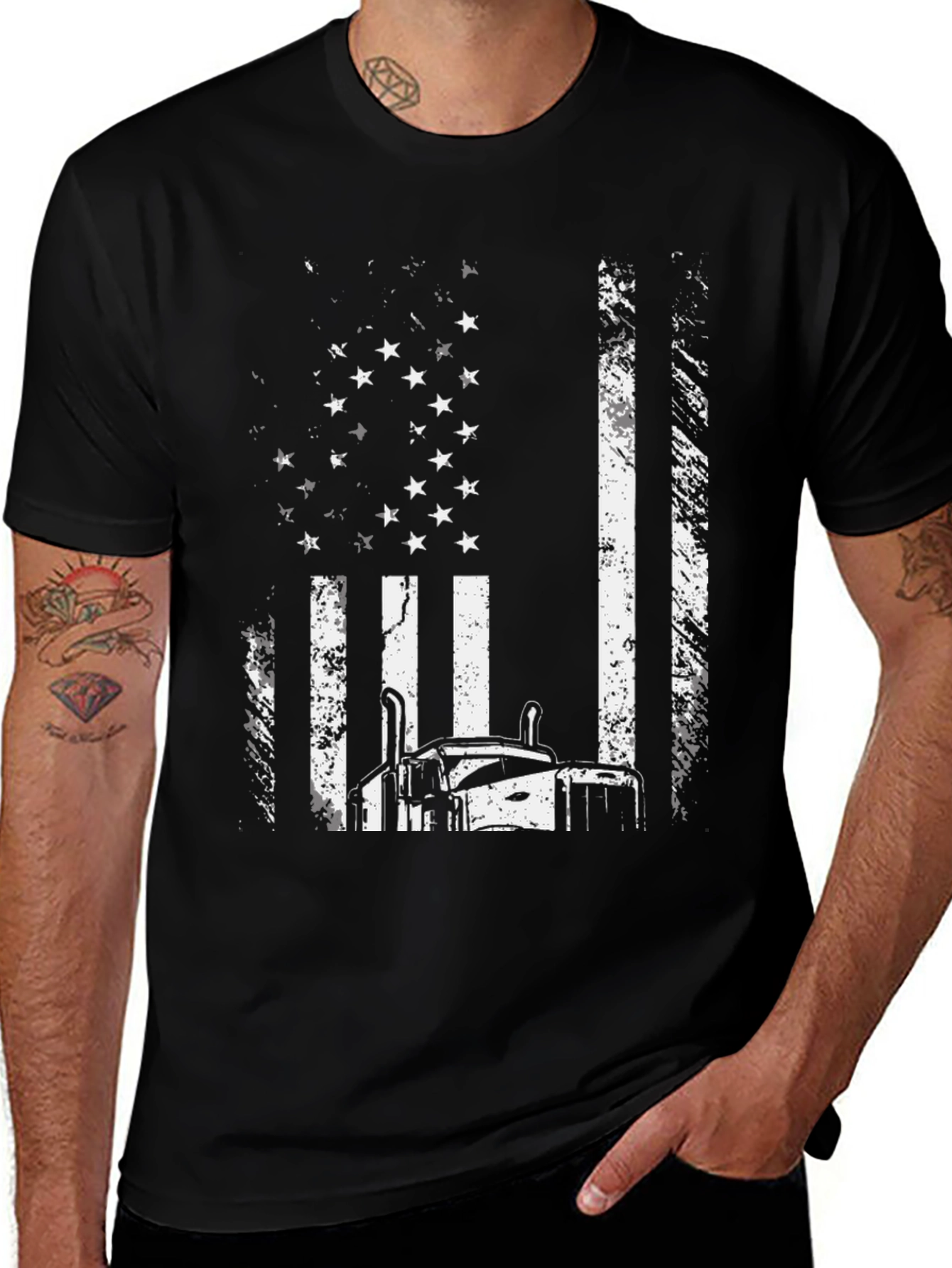 Black Trucker American Flag Graphic Tee - Black main image
