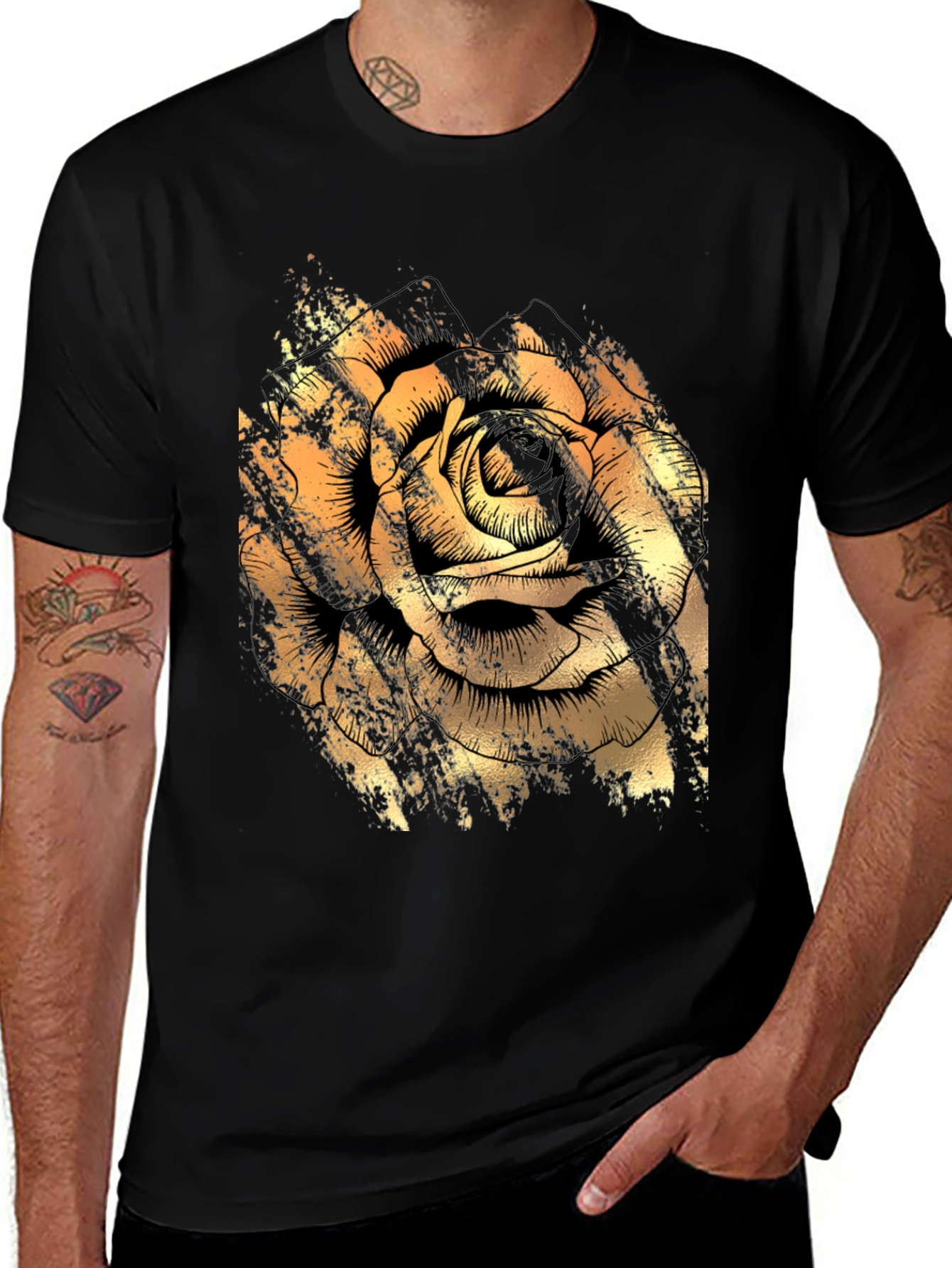 Variant 10 of Golden Rose Graphic Black T-Shirt