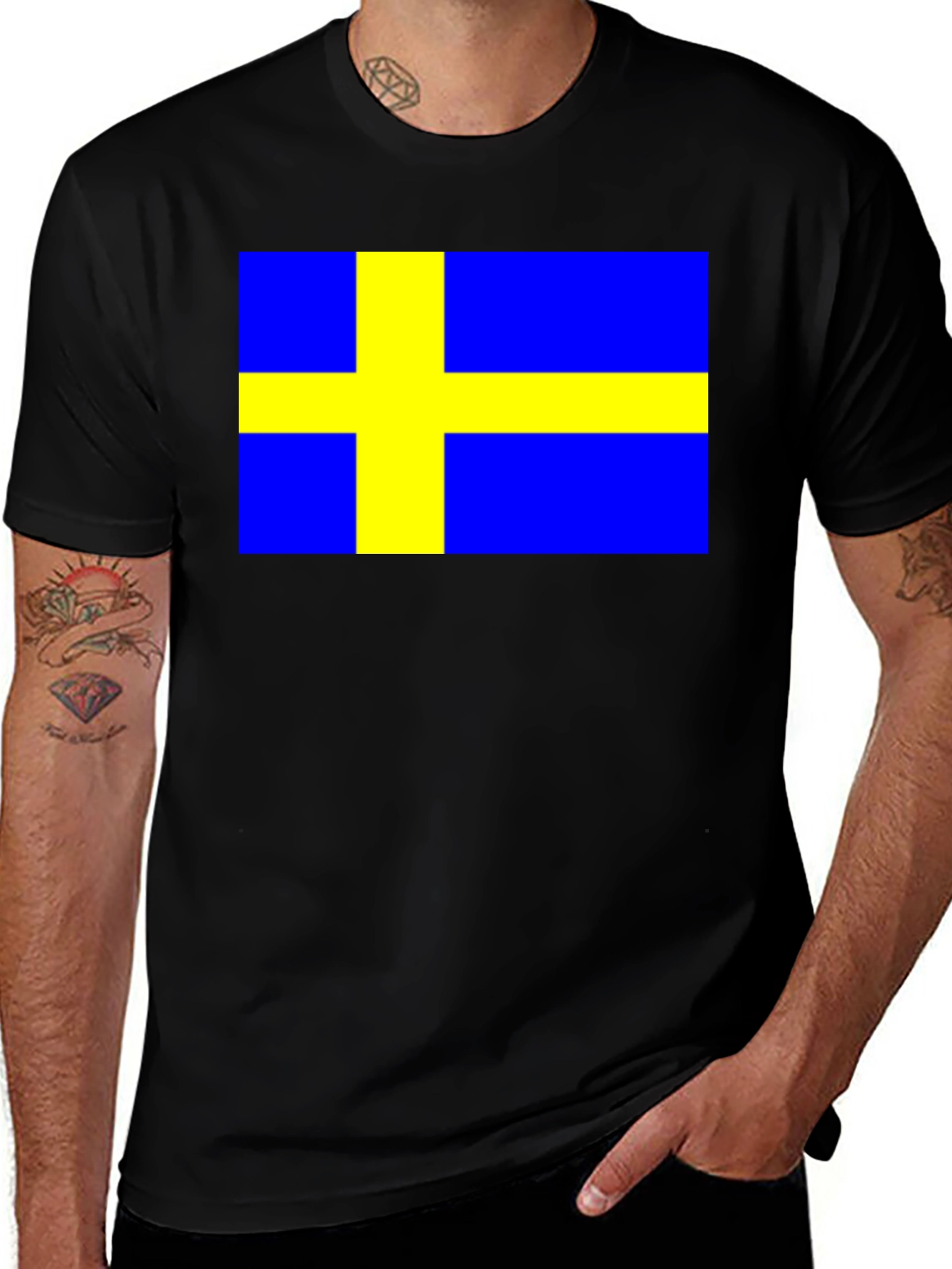 Swedish Flag T-Shirt - Black Cotton Tee