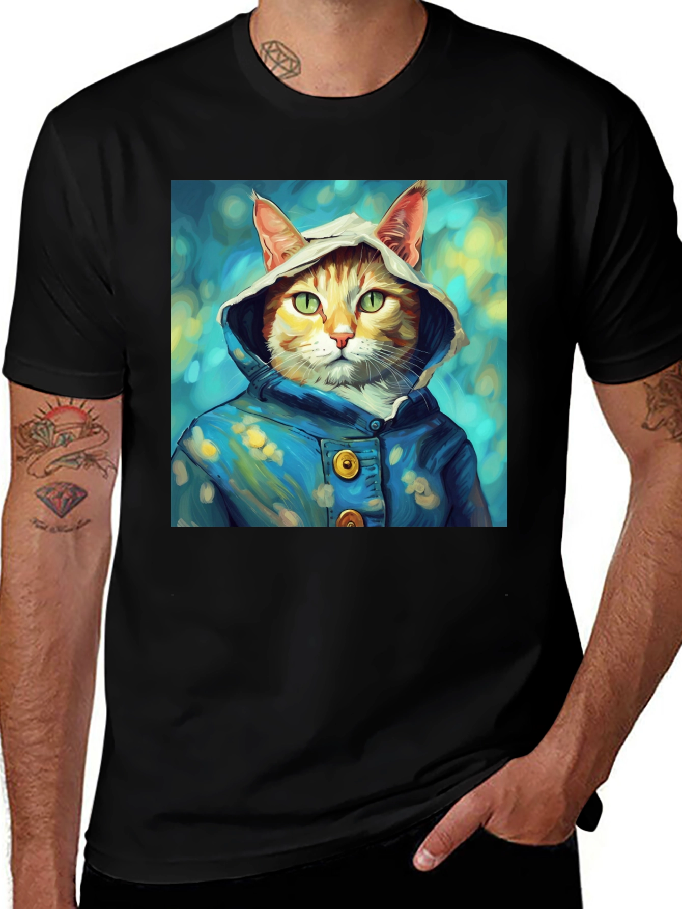 Variant 20 of Cat in Hoodie T-Shirt - Artistic Portrait Tee