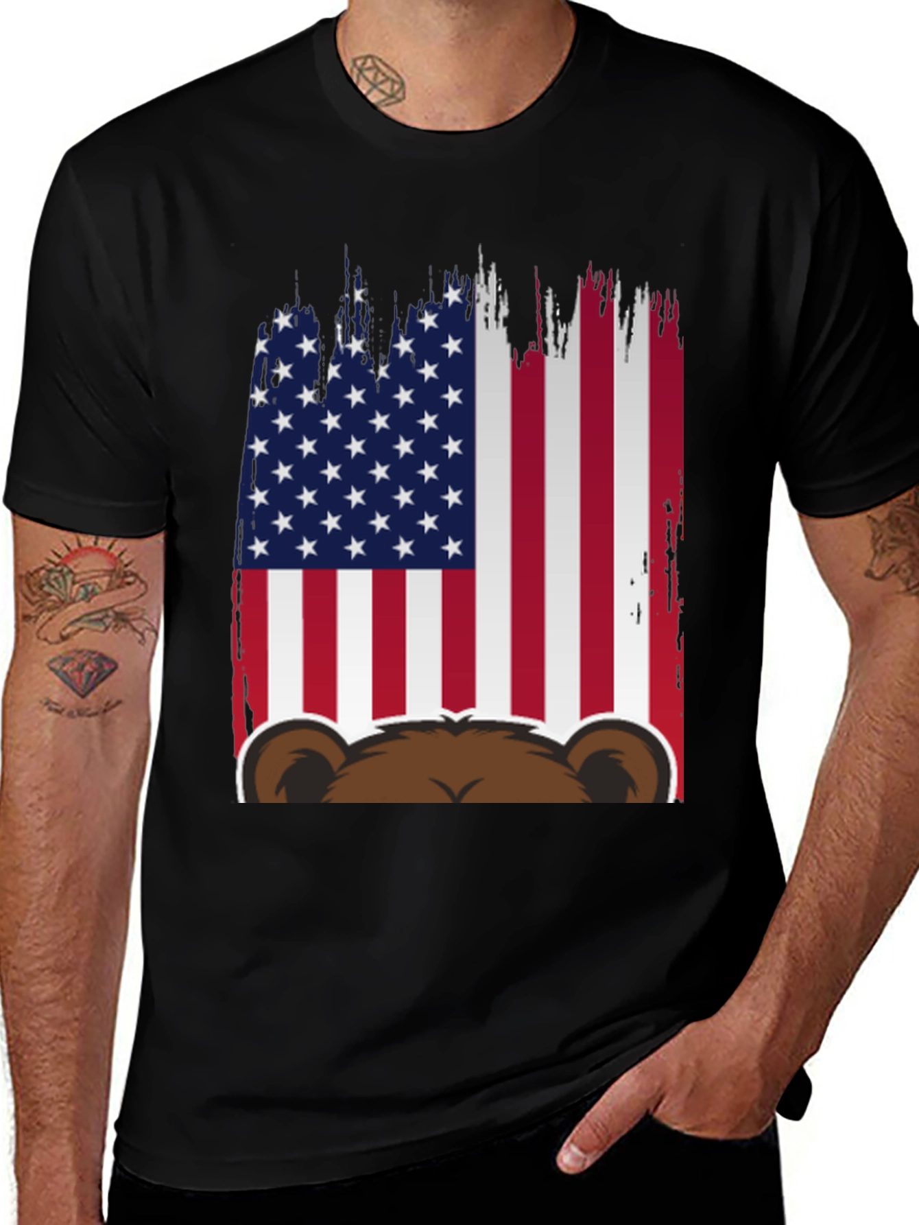 Variant 23 of American Flag Bear Graphic Tee