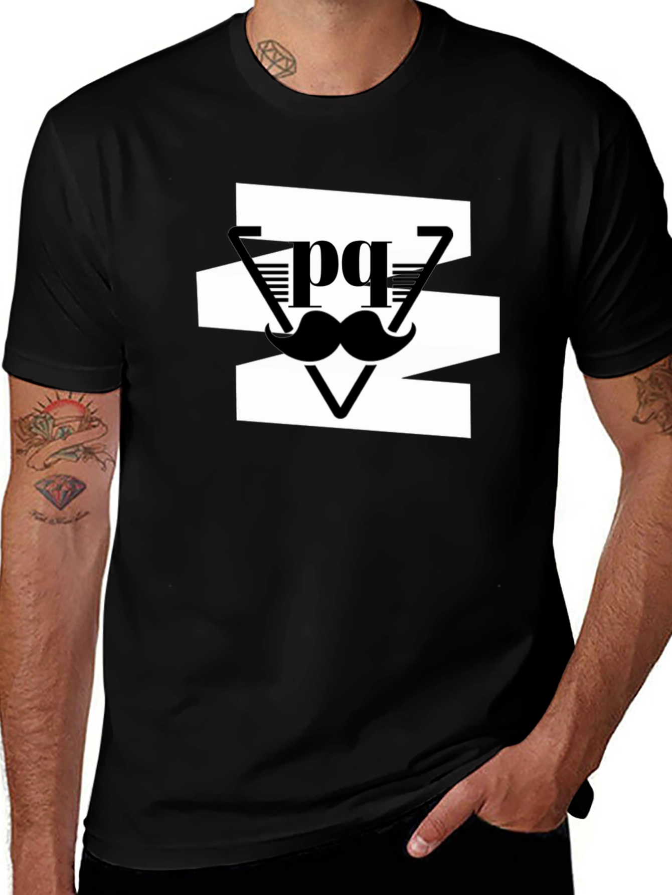 Black Stylish Men's Black Graphic Tee - Mustache Design main image