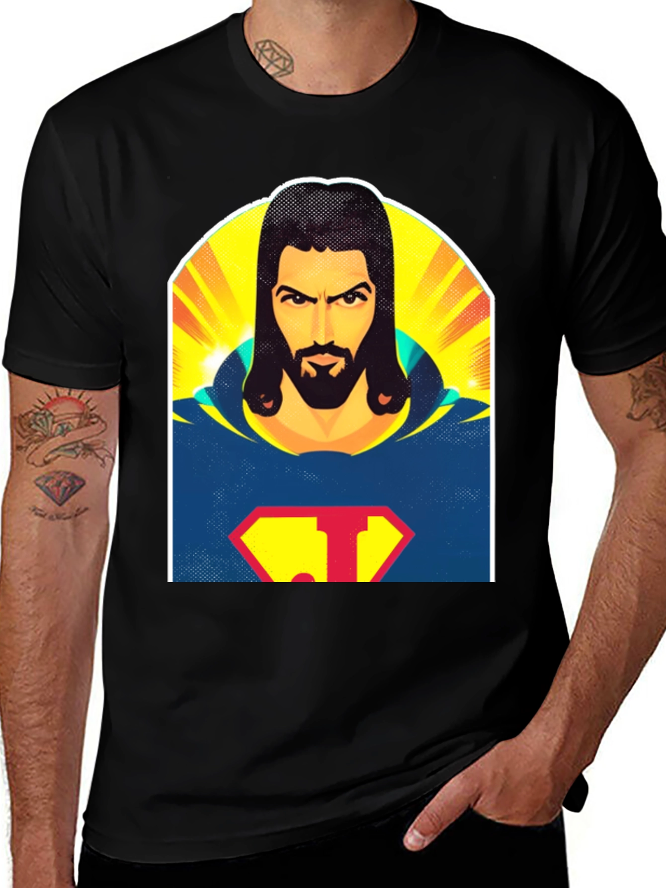 Variant 25 of Super Jesus Graphic T-Shirt - Black Cotton Blend