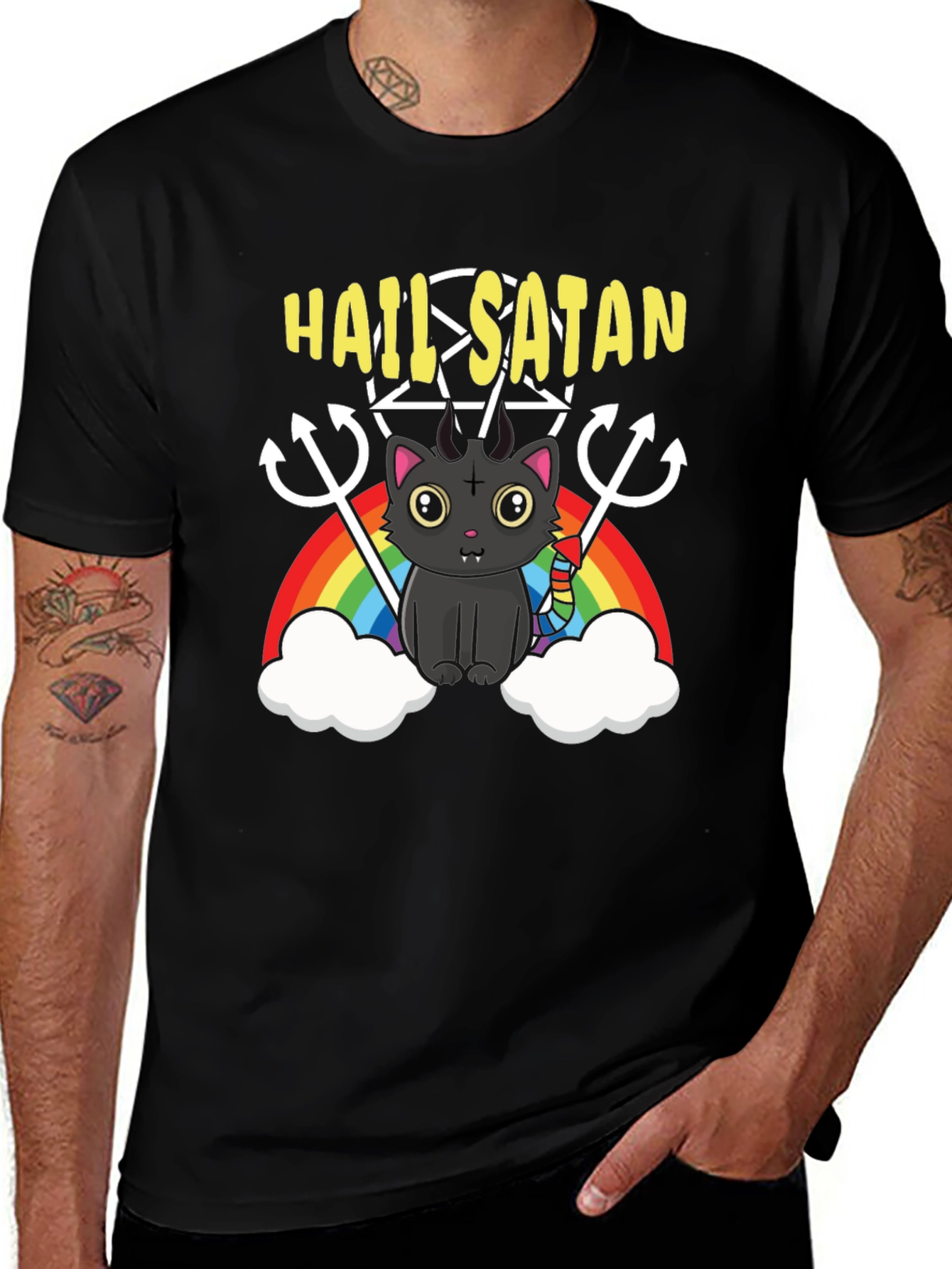 Hail Satan Cat Rainbow T-Shirt