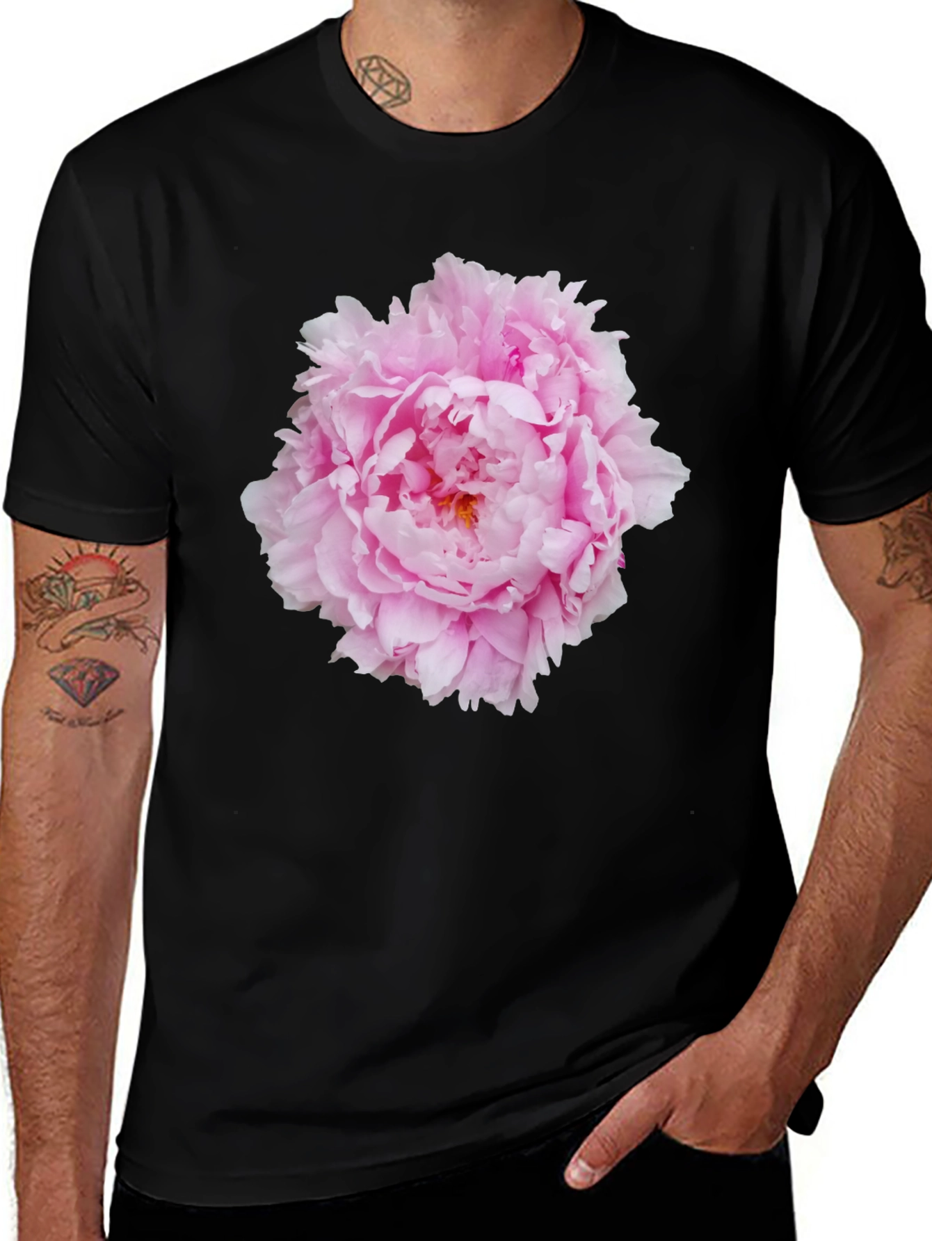 Variant 12 of Pink Peony Flower Black T-Shirt