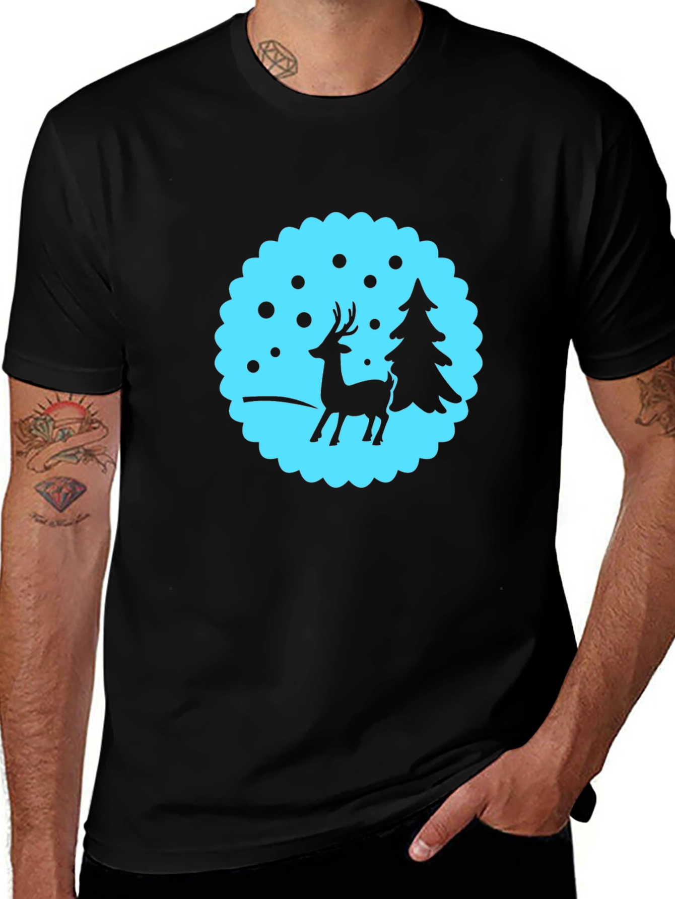 Variant 12 of Winter Deer Graphic Tee - Black Cotton Blend