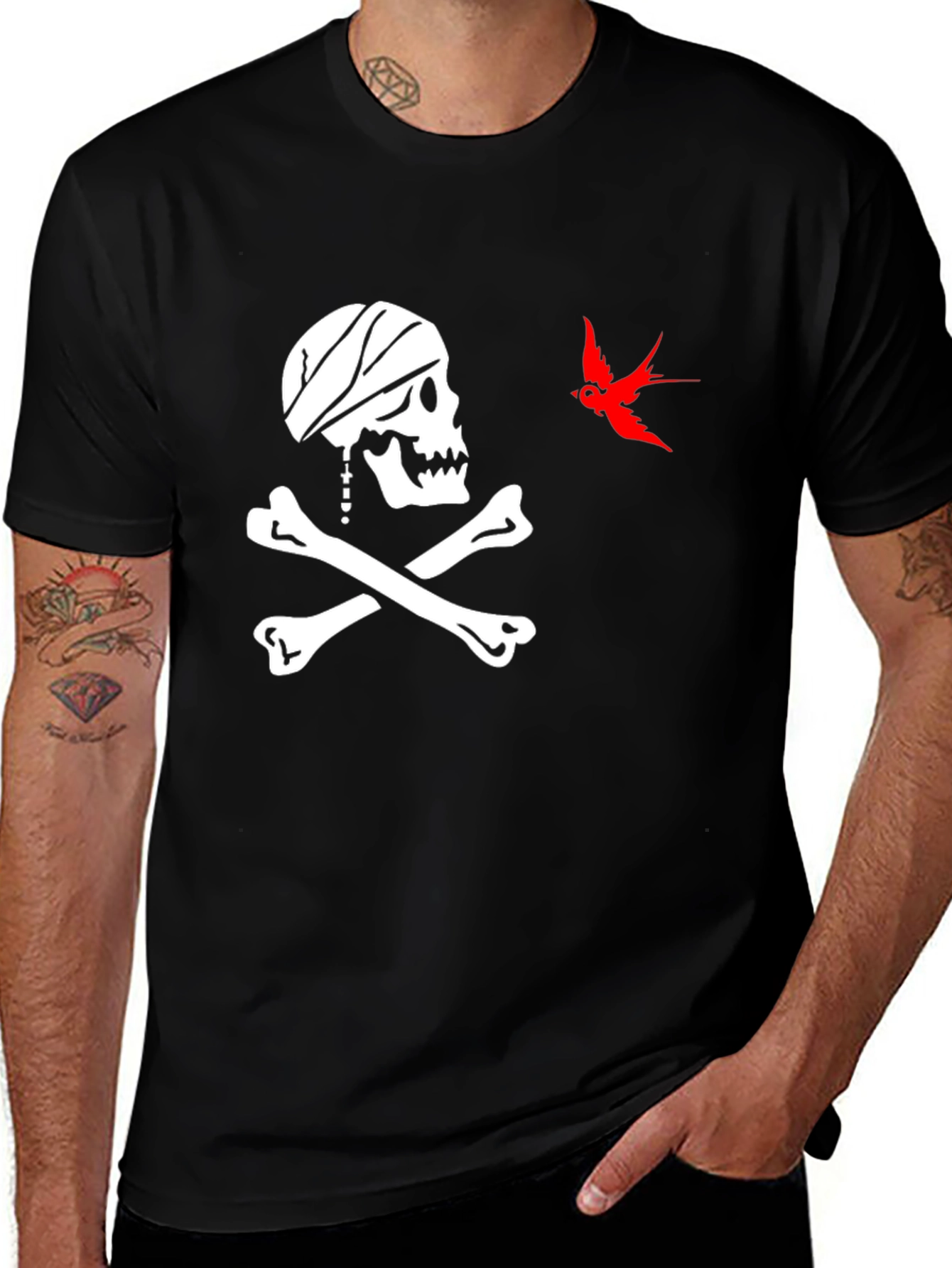 Variant 21 of Pirate Skull & Sparrow T-Shirt - Black