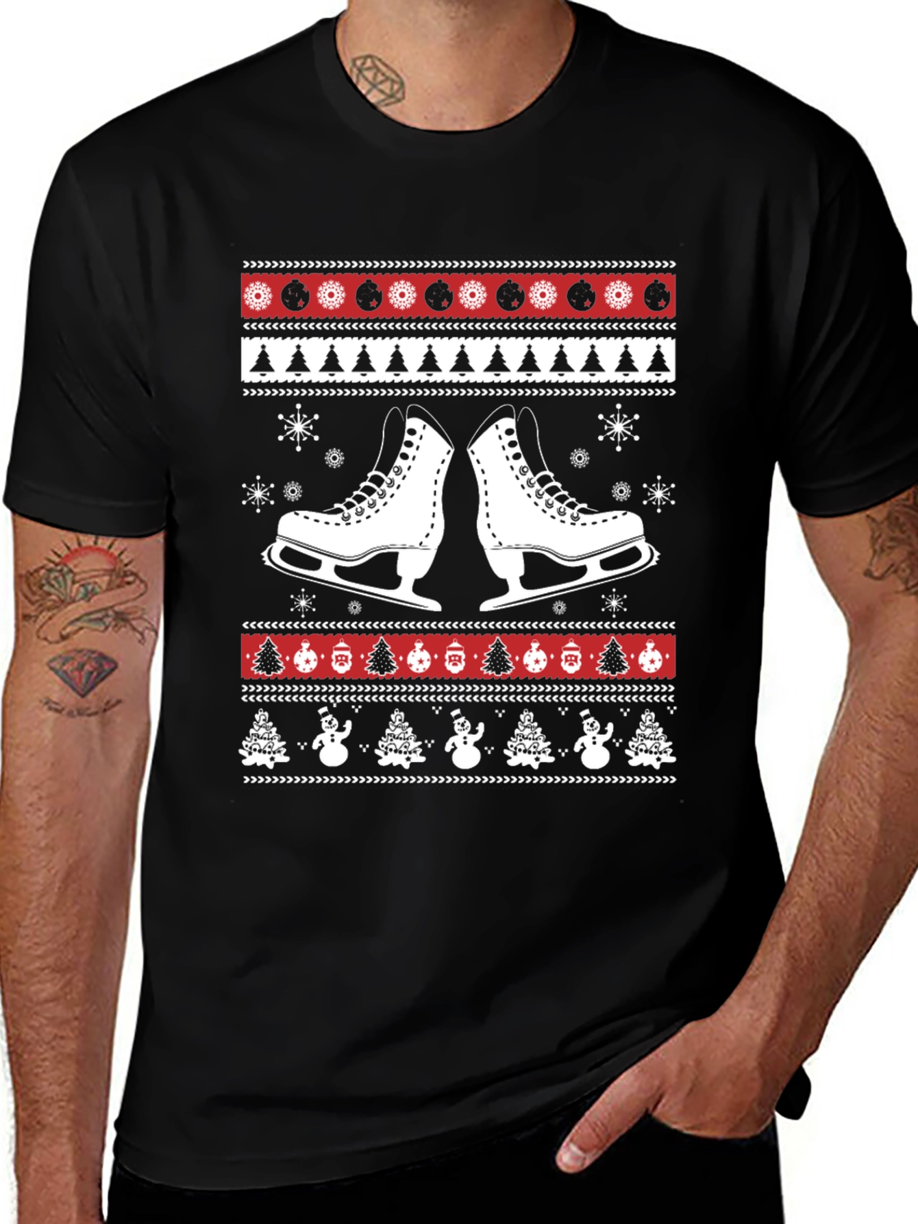 Holiday Ice Skate Sweater Pattern T-Shirt