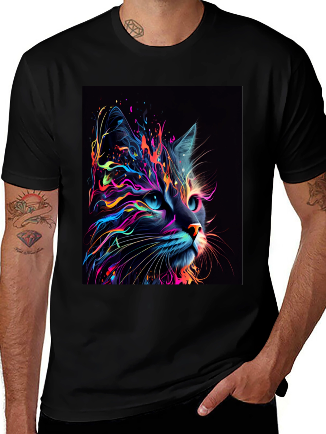 Variant 3 of Neon Cat Graphic T-Shirt - Unique Design