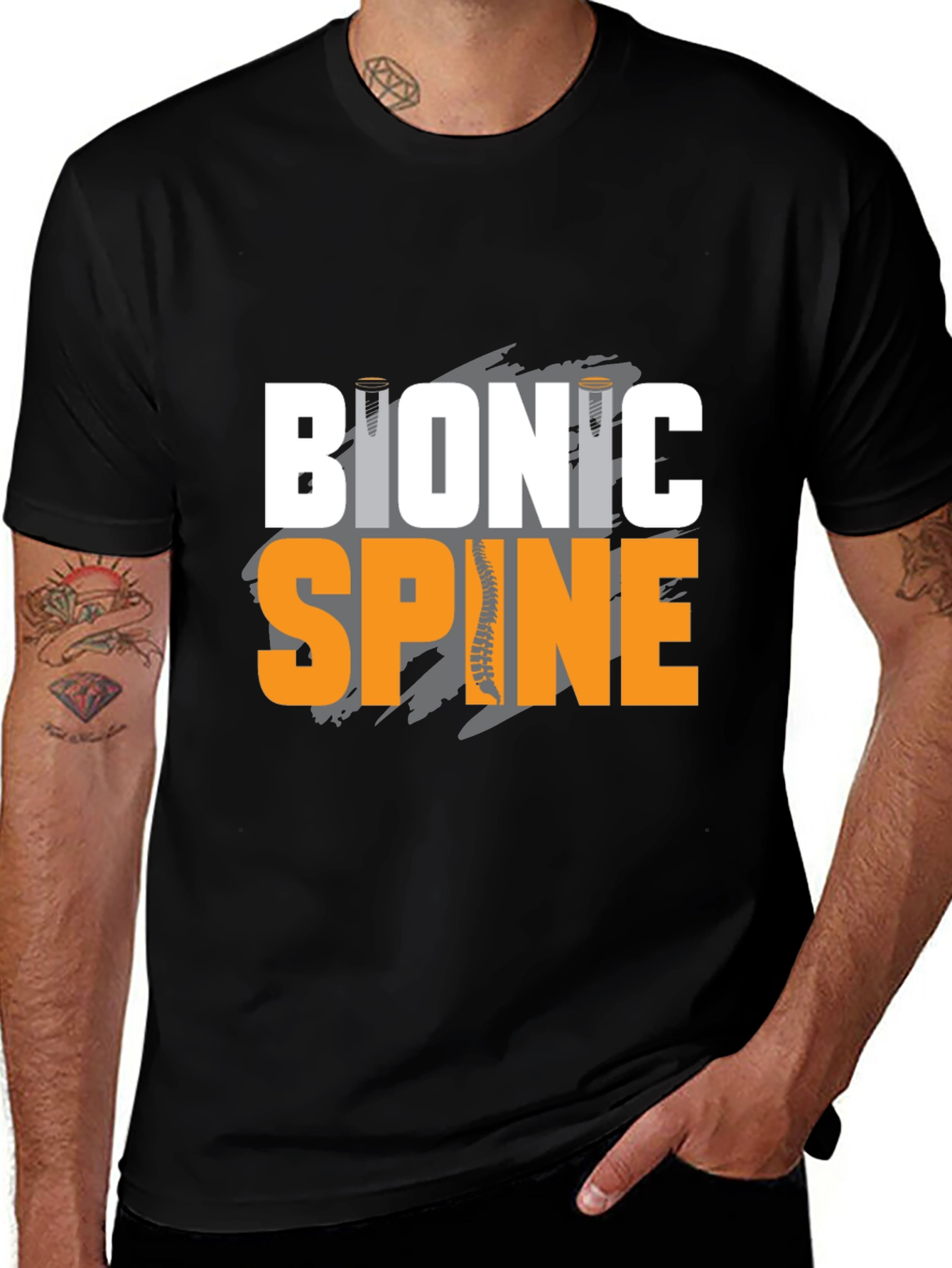 Bionic Spine Graphic T-Shirt - Black Cotton Tee