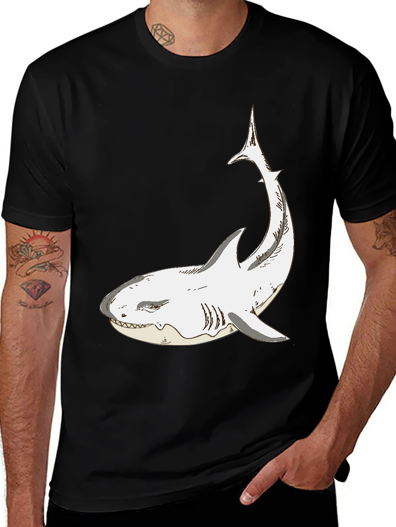 Variant 30 of Shark Graphic Print Black Cotton Tee