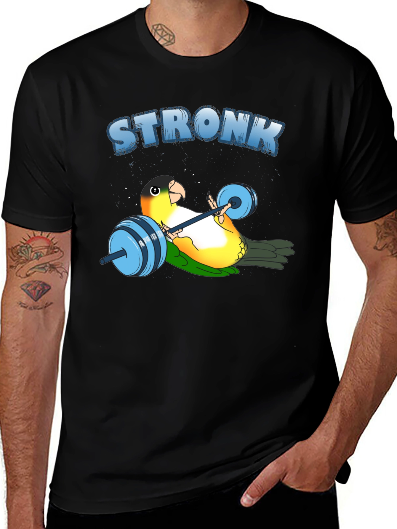 Variant 27 of STRONK Parrot Lifting Weights T-Shirt - Funny Gym Tee