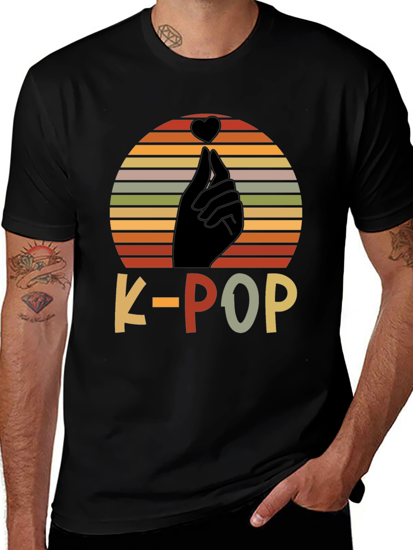 K-Pop Heart Sign Black T-Shirt