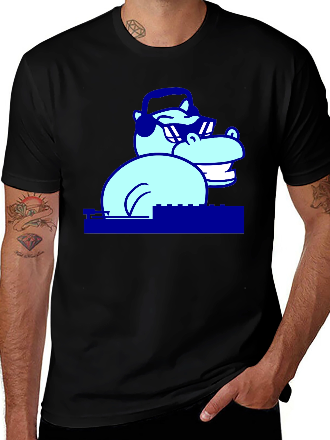 Variant 27 of Cool Hippo DJ Graphic T-Shirt
