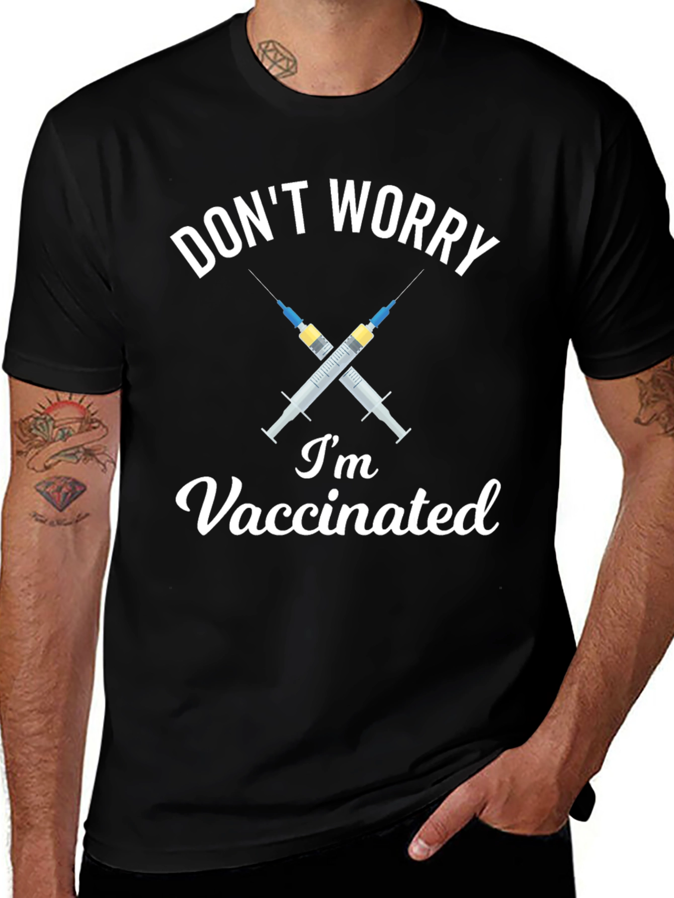 Variant 16 of Don't Worry I'm Vaccinated Black T-Shirt