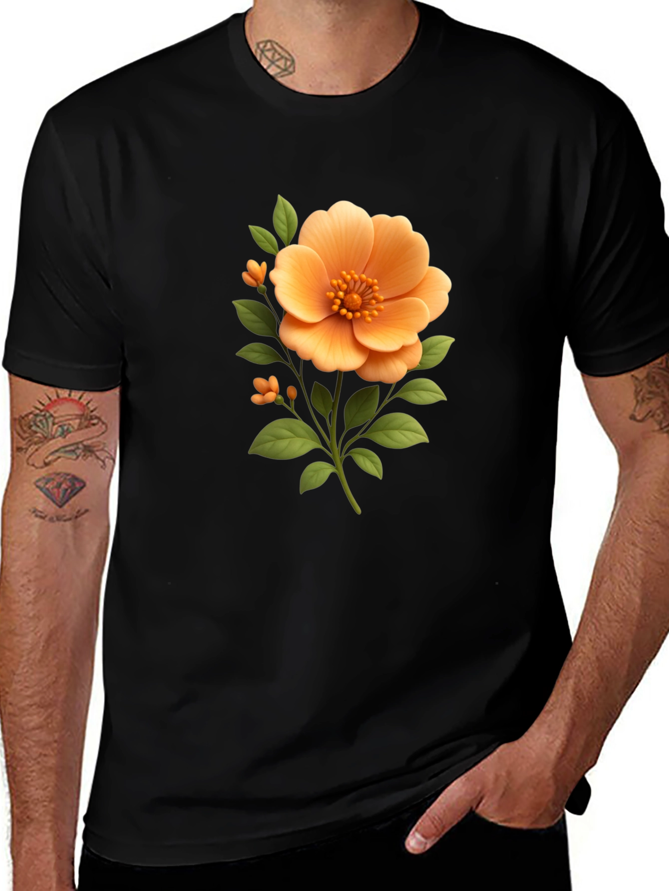 Variant 25 of Floral Print Black T-Shirt