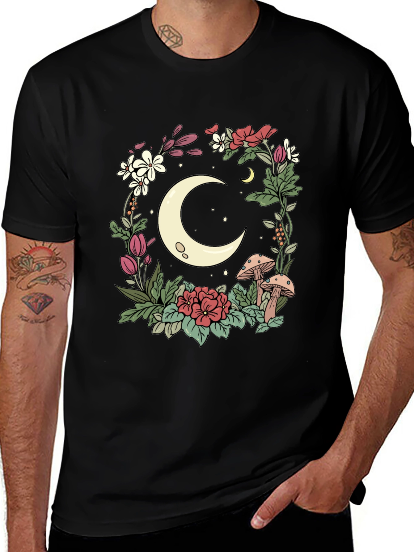 Variant 5 of Floral Moon Graphic T-Shirt - Black