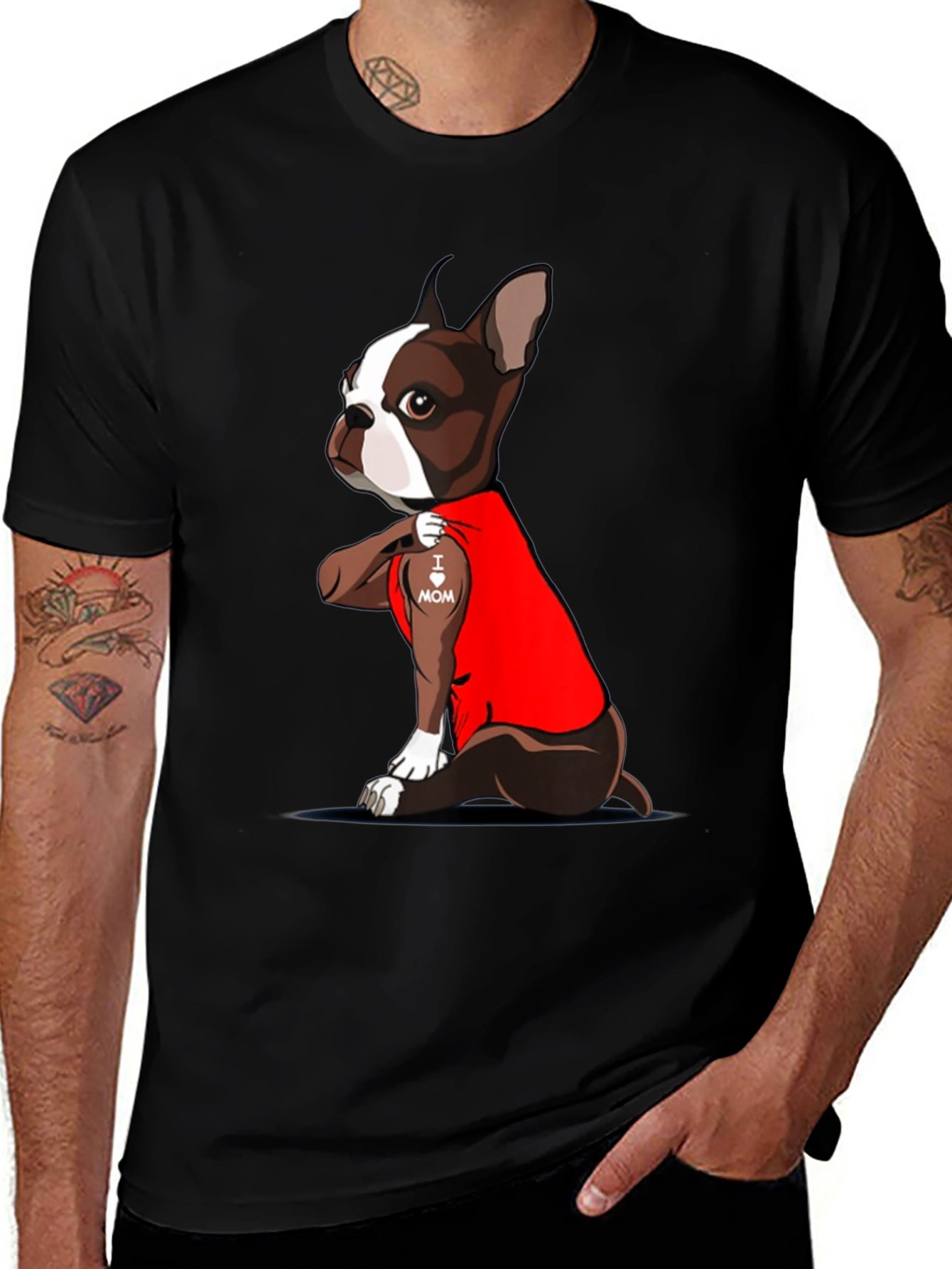 Variant 25 of Boston Terrier 'I Heart Mom' Tattoo T-Shirt