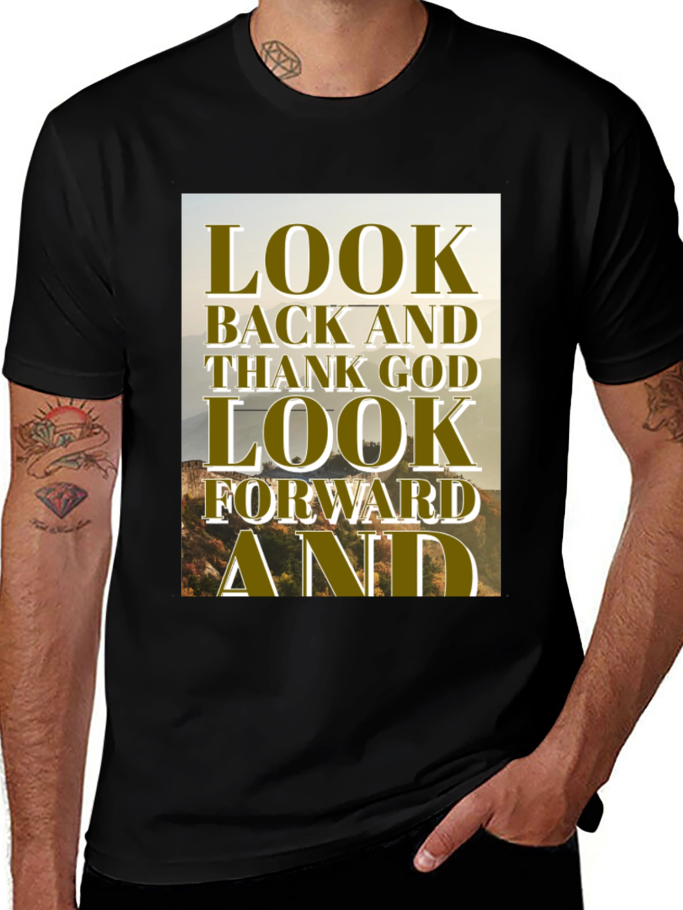 Variant 7 of Inspirational Graphic T-Shirt - Look Back, Thank God, Look Forward