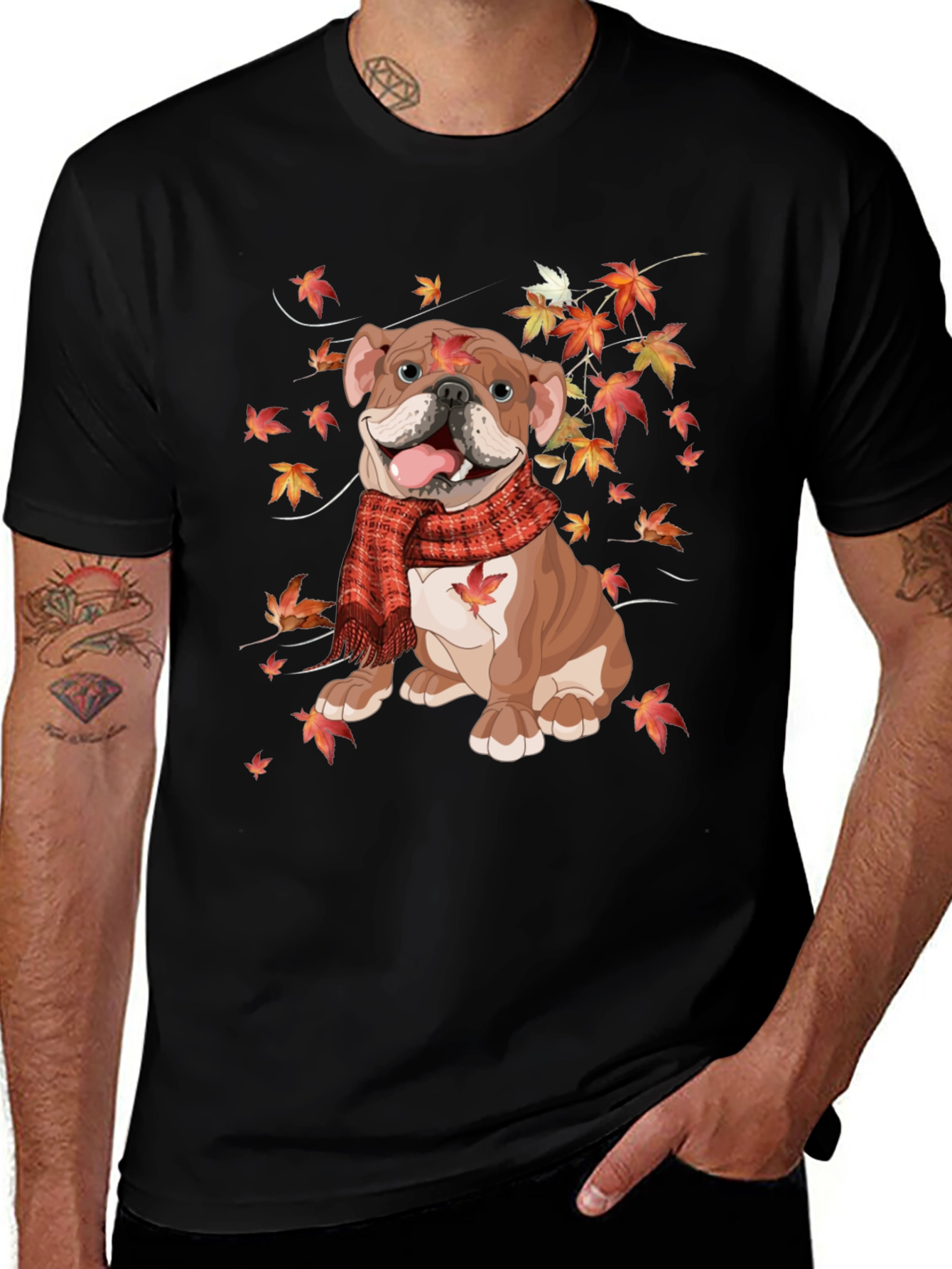 Variant 7 of Autumn Bulldog T-Shirt - Cozy Fall Vibes
