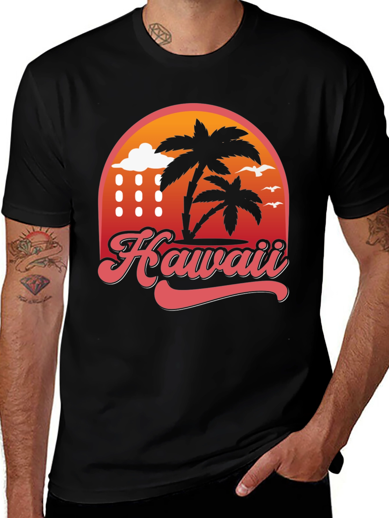 Variant 7 of Hawaii Retro T-Shirt - Palm Tree Sunset Design