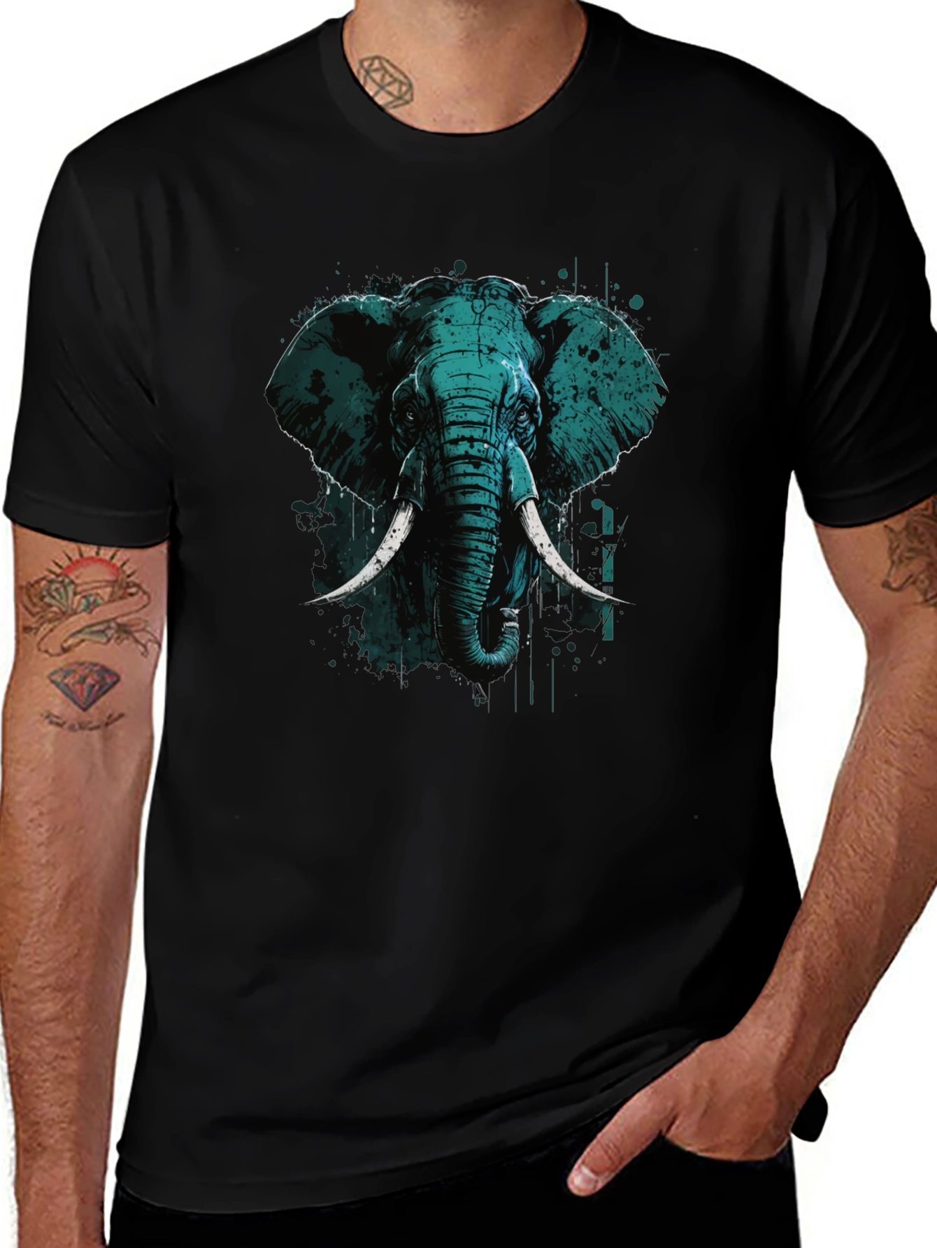 Variant 22 of Elephant Graphic Print Black T-Shirt