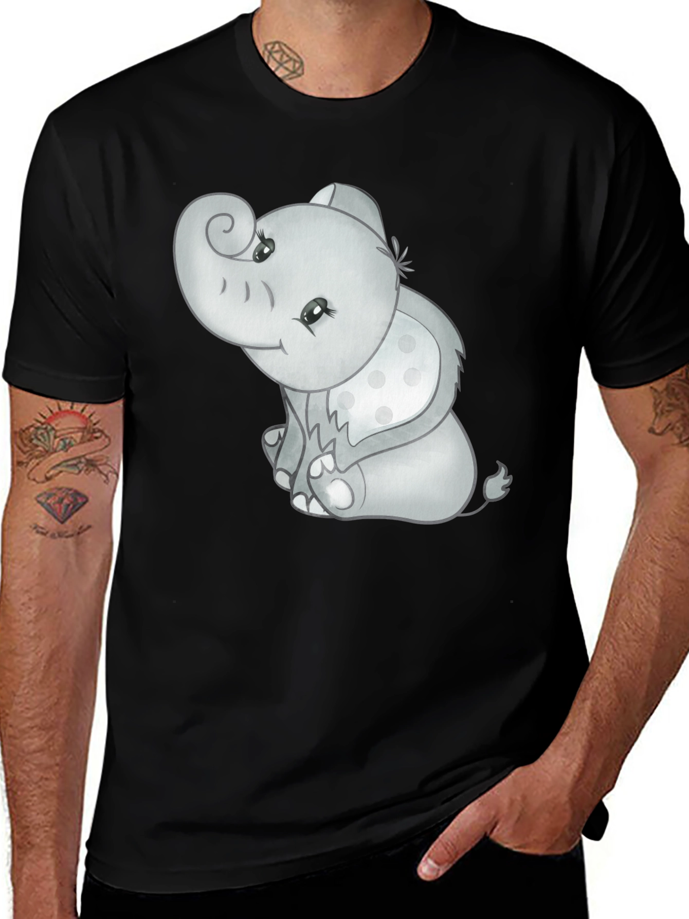Variant 21 of Cute Elephant Graphic Tee - Black Cotton Comfort