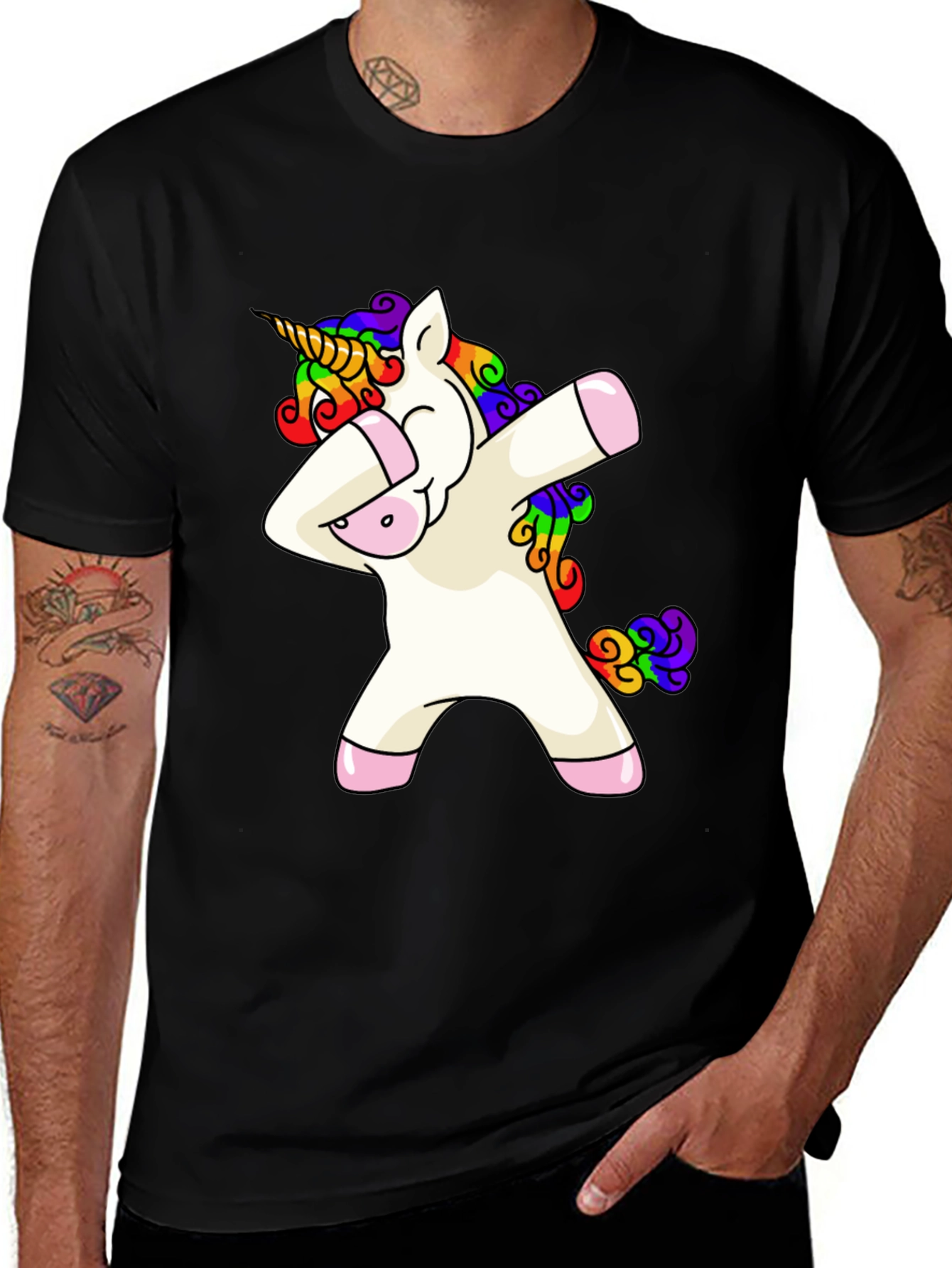 Variant 22 of Dabbing Unicorn Graphic Tee - Men's Black T-Shirt