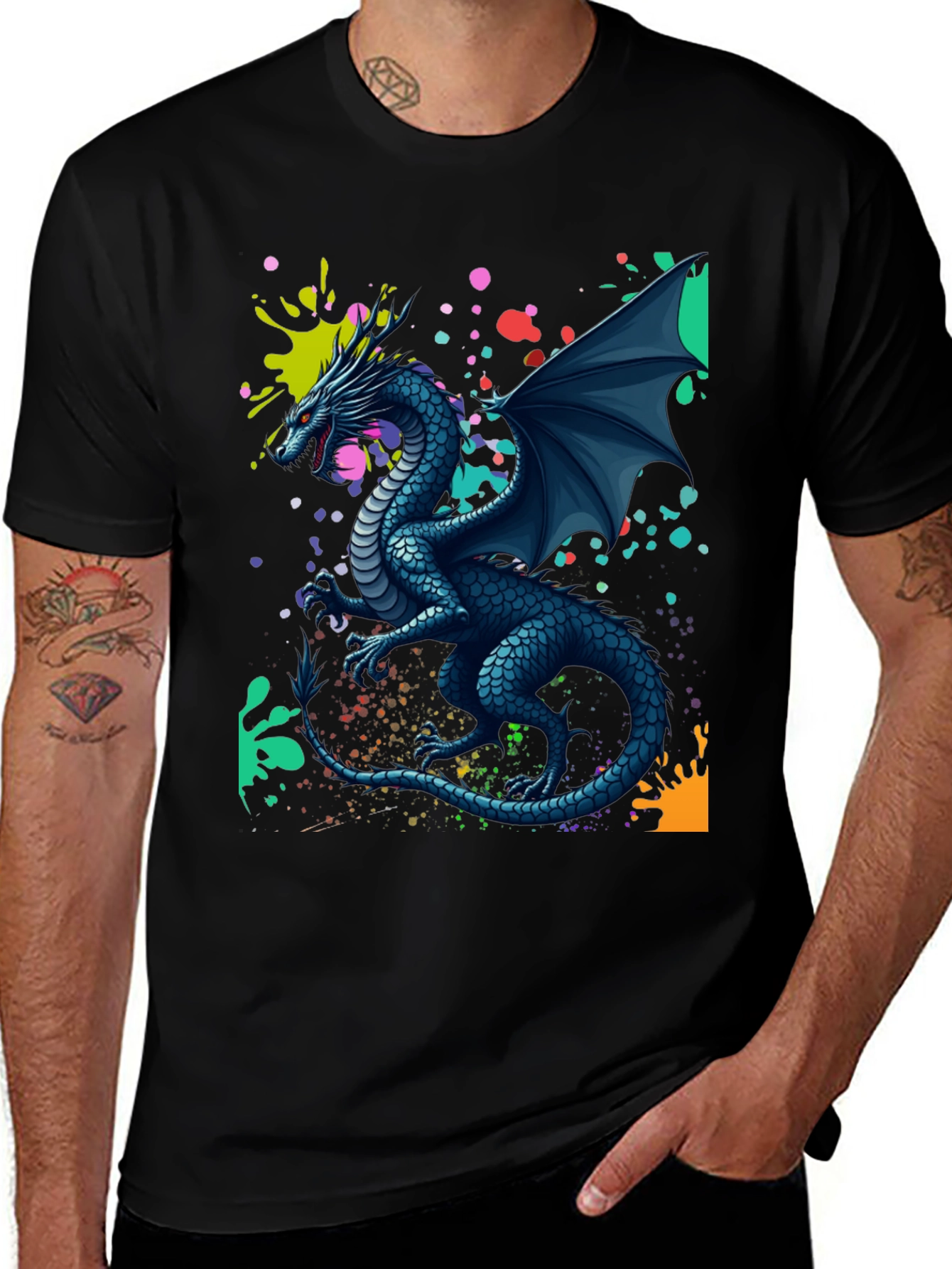 Dragon Splatter T-Shirt: Colorful Fantasy Graphic Tee