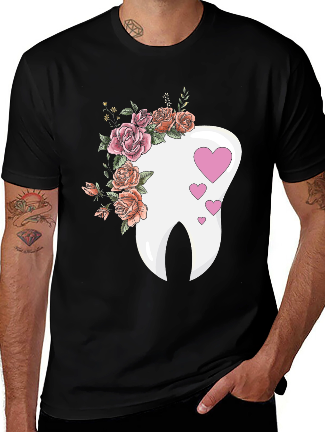 Variant 8 of Floral Tooth Heart Graphic Tee - Dentist Gift
