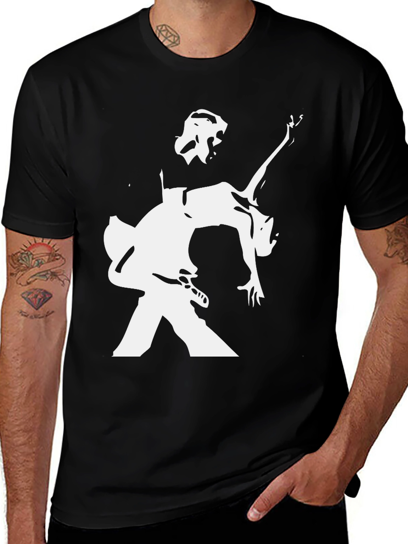 Variant 30 of Silhouetted Musician Graphic Black T-Shirt