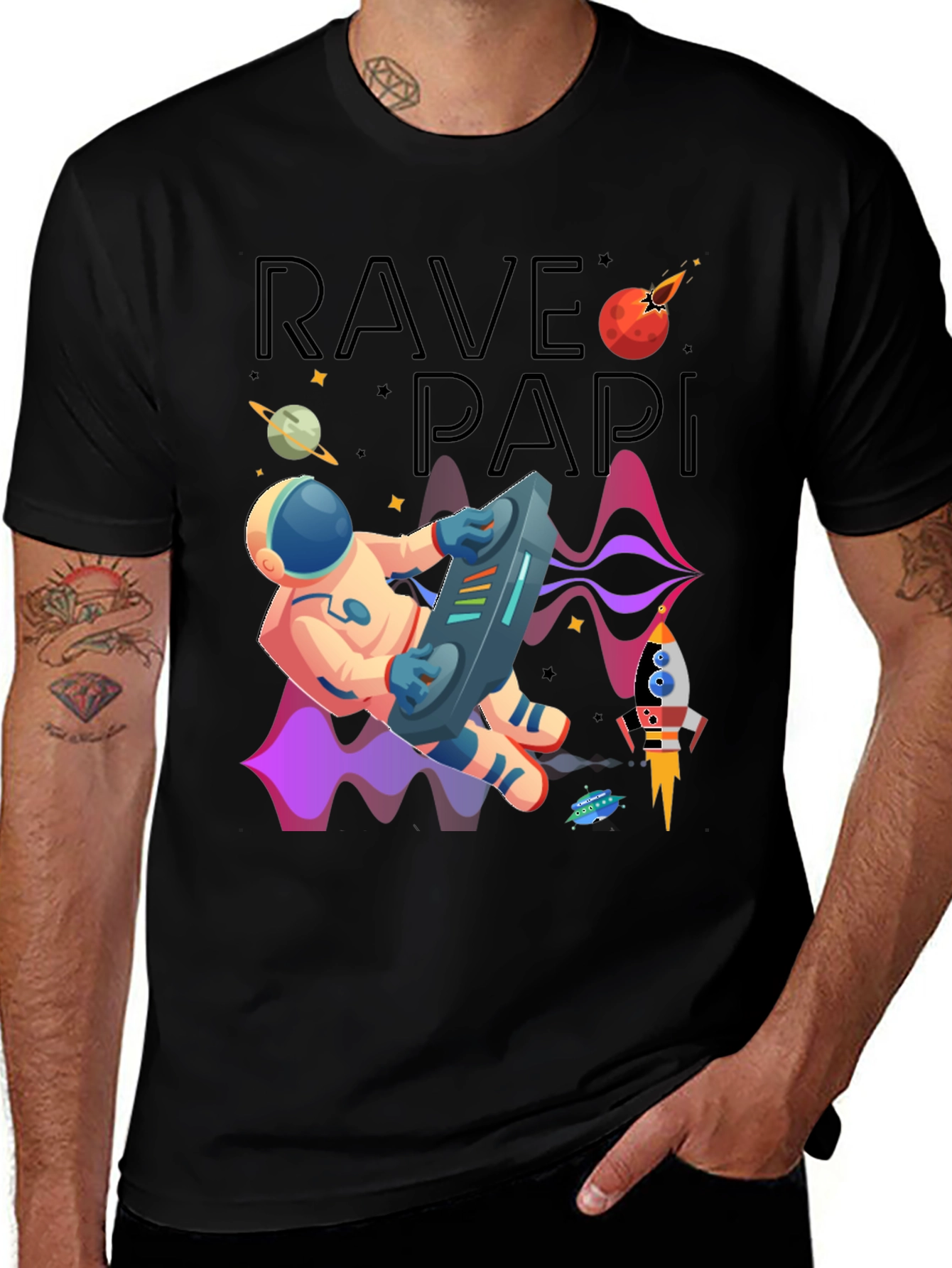 Variant 29 of Rave Papi Astronaut Graphic Tee - Space DJ T-Shirt