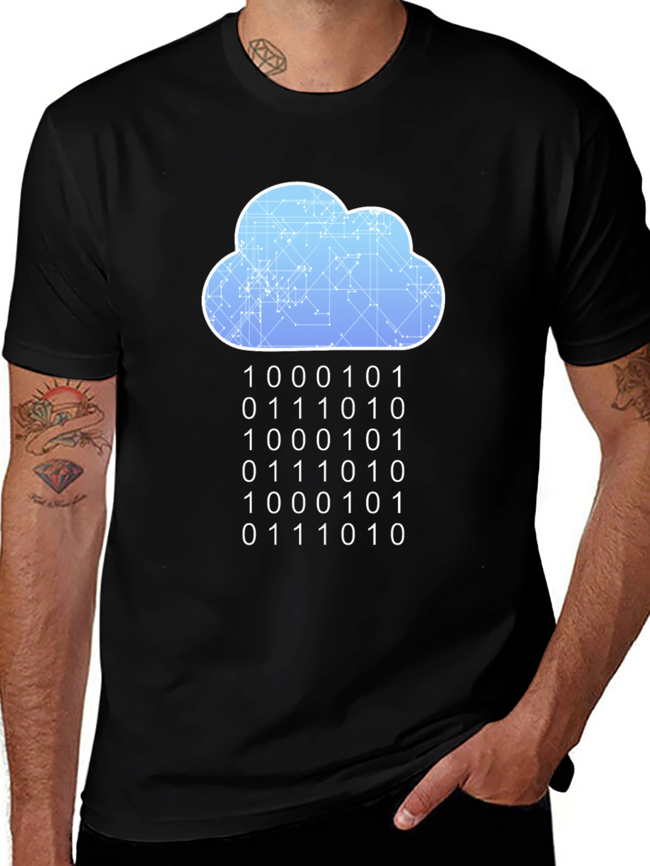 Variant 23 of Cloud Binary Code T-Shirt - Programmer Style
