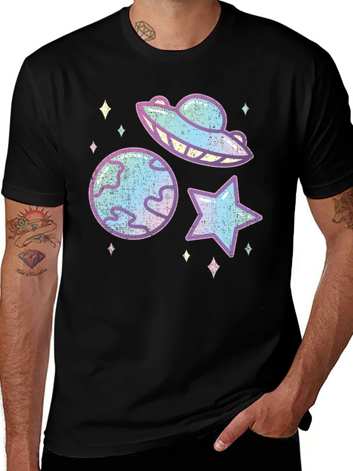 Variant 24 of Cosmic Space Graphic Tee - Black Cotton Blend T-Shirt